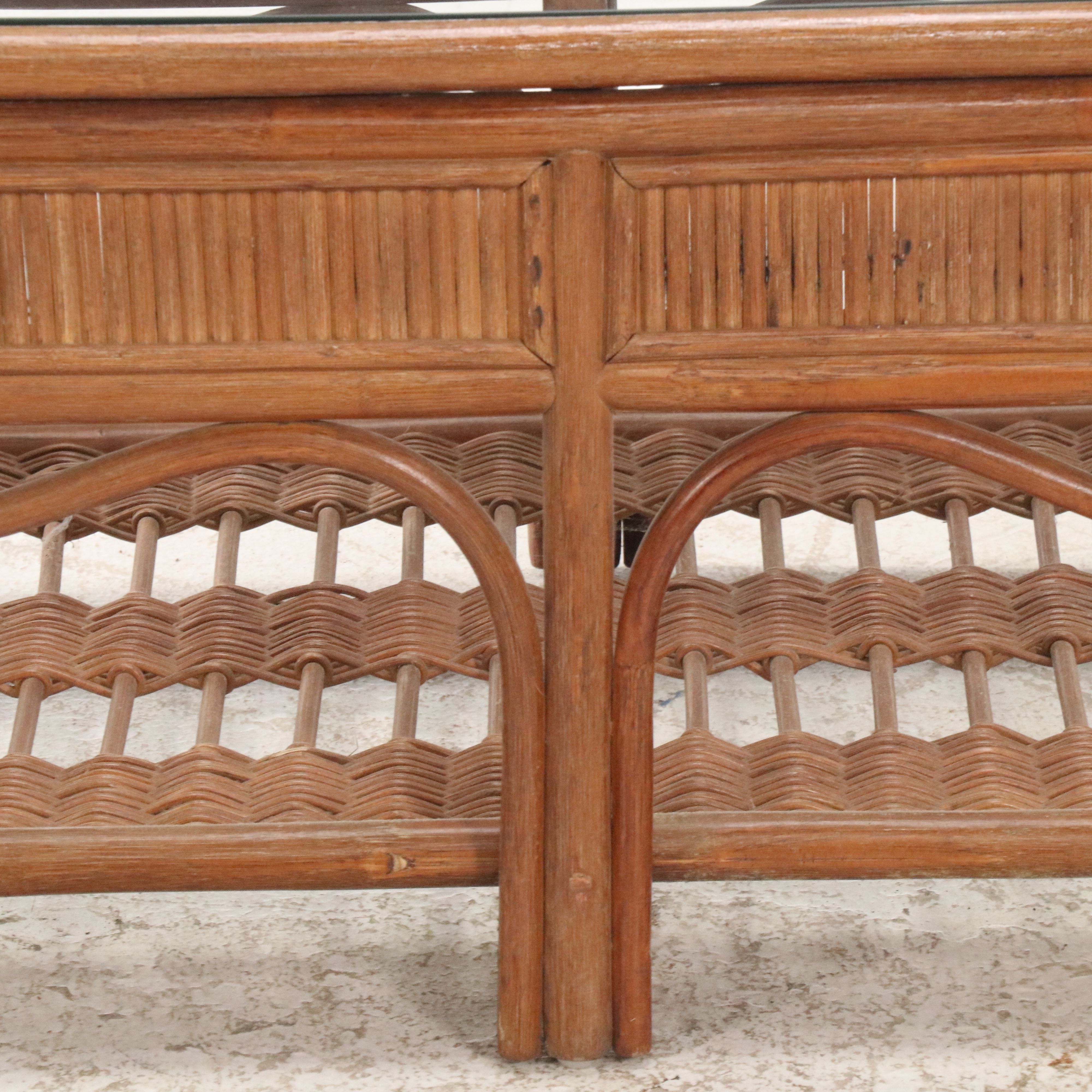 Contemporary Rattan Coffee Table with Glass Top and Rattan Sofa