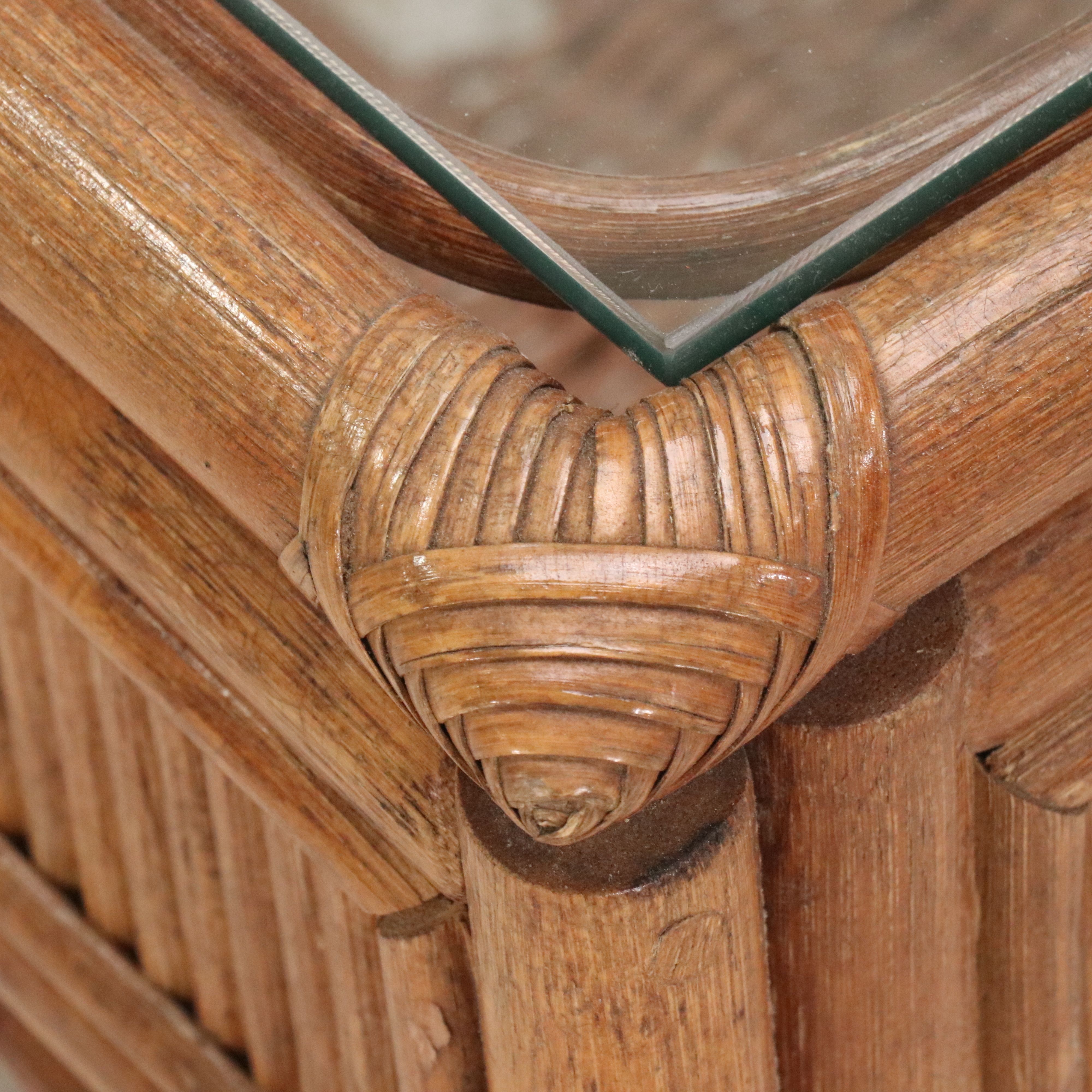 Contemporary Rattan Coffee Table with Glass Top and Rattan Sofa