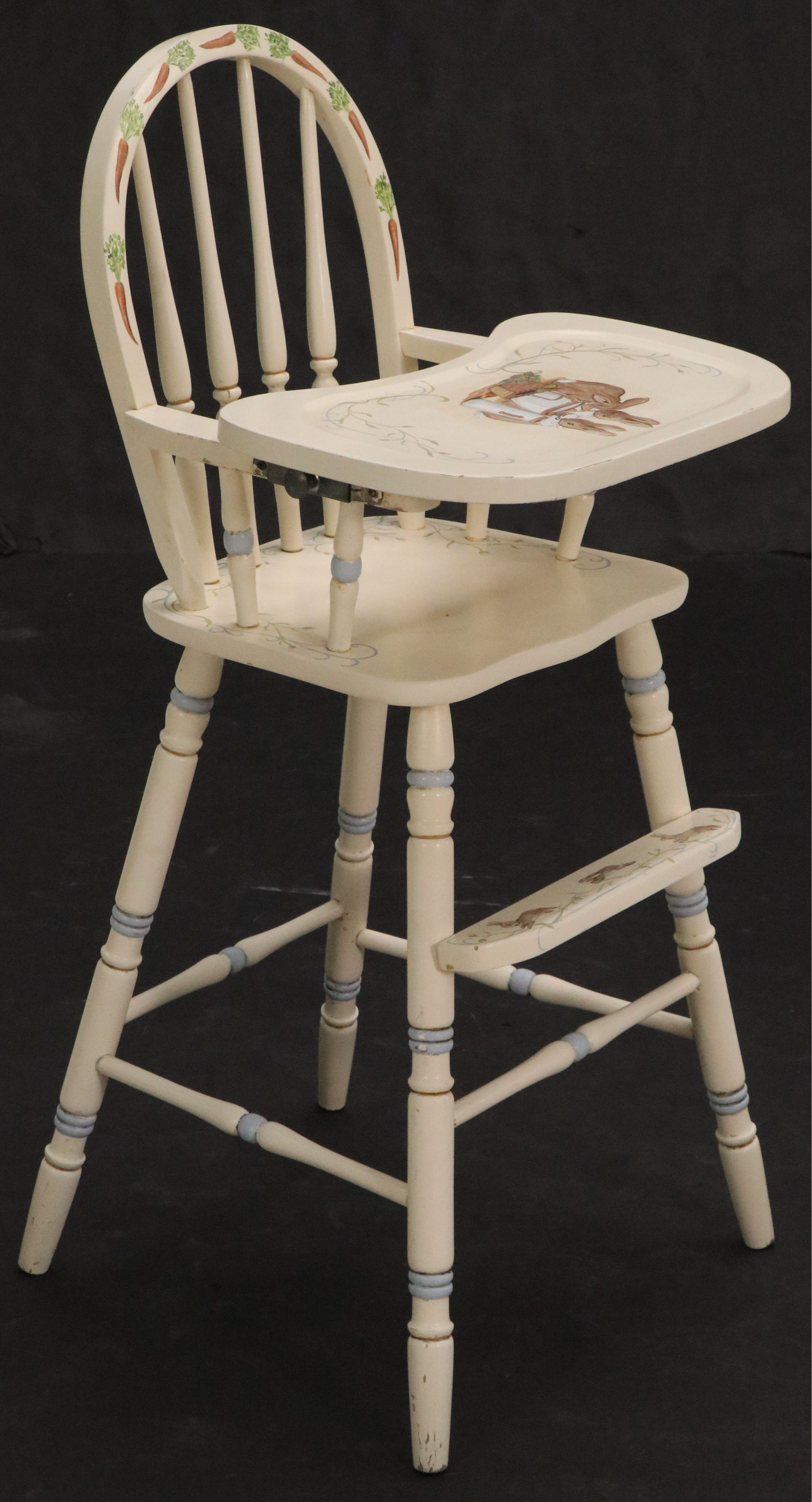Beatrix Potter Style Paint-Decorated Wood Highchair