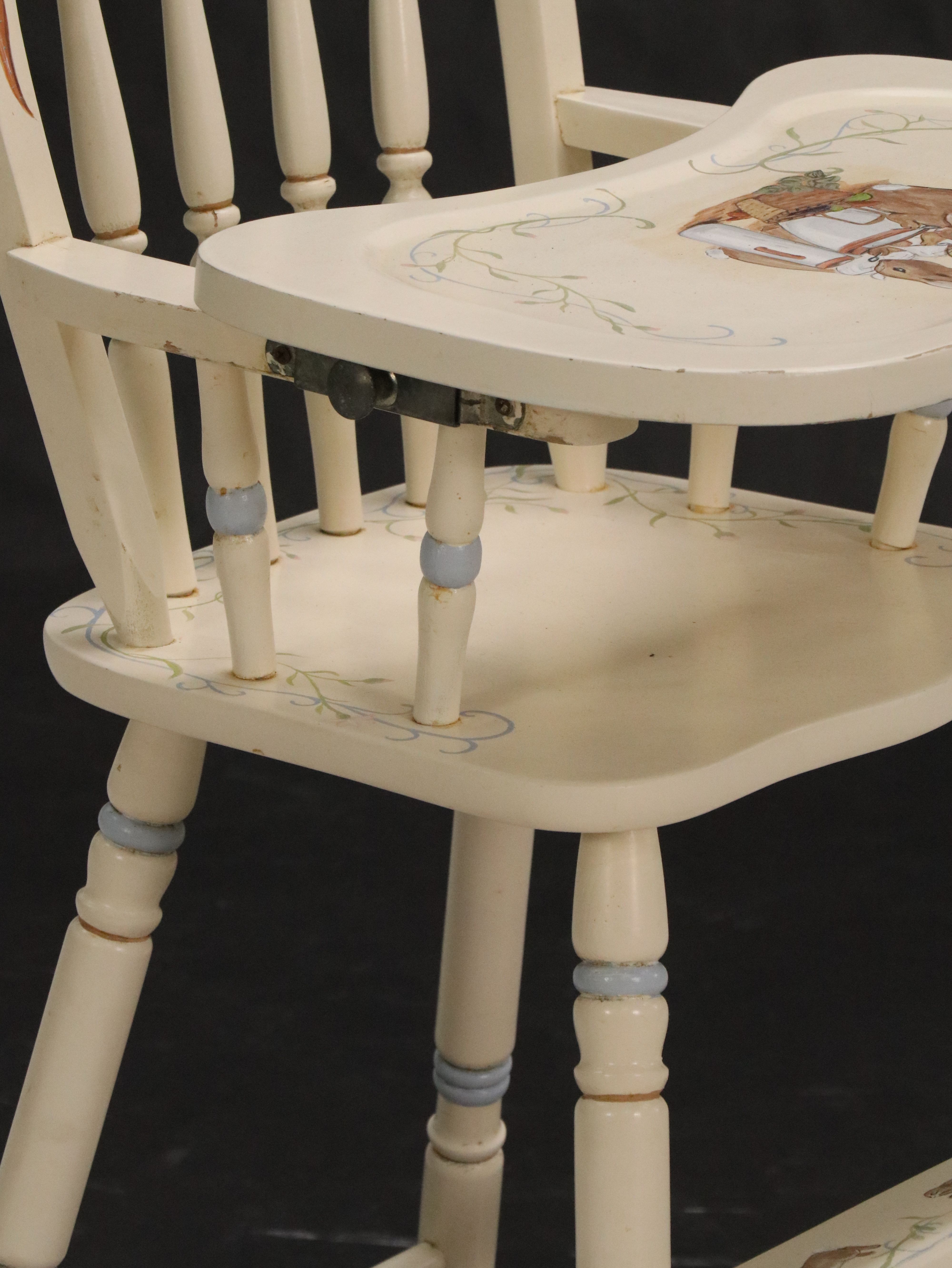 Beatrix Potter Style Paint-Decorated Wood Highchair