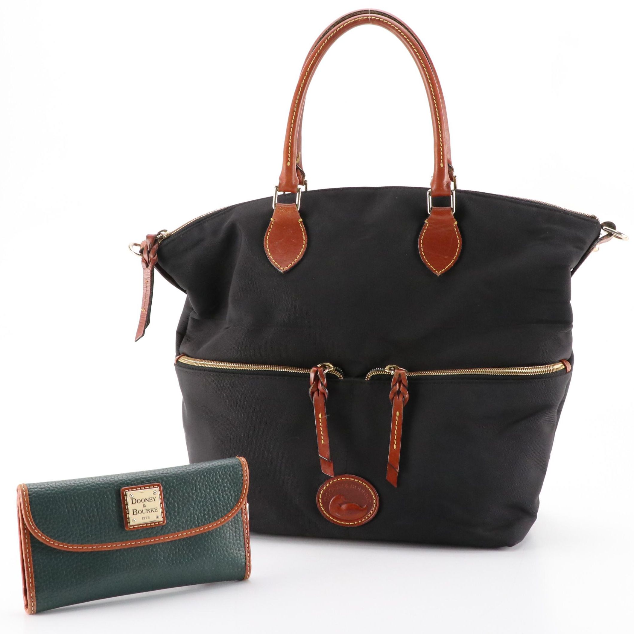 Dooney & Bourke IN041 Large Pocket Nylon Satchel and Grained Leather Wallet