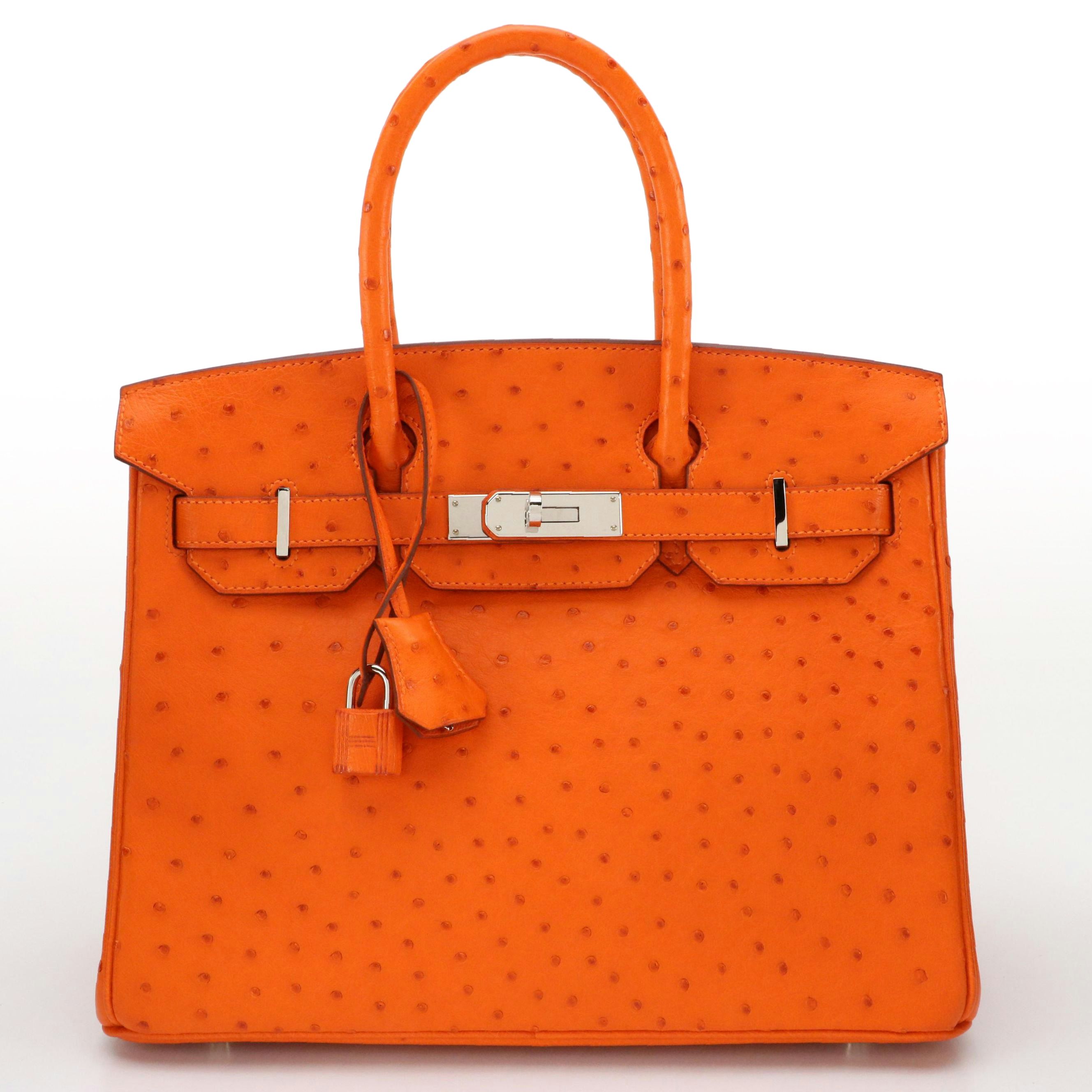 Hermès Birkin 30 PHW Satchel in Tangerine Ostrich Leather
