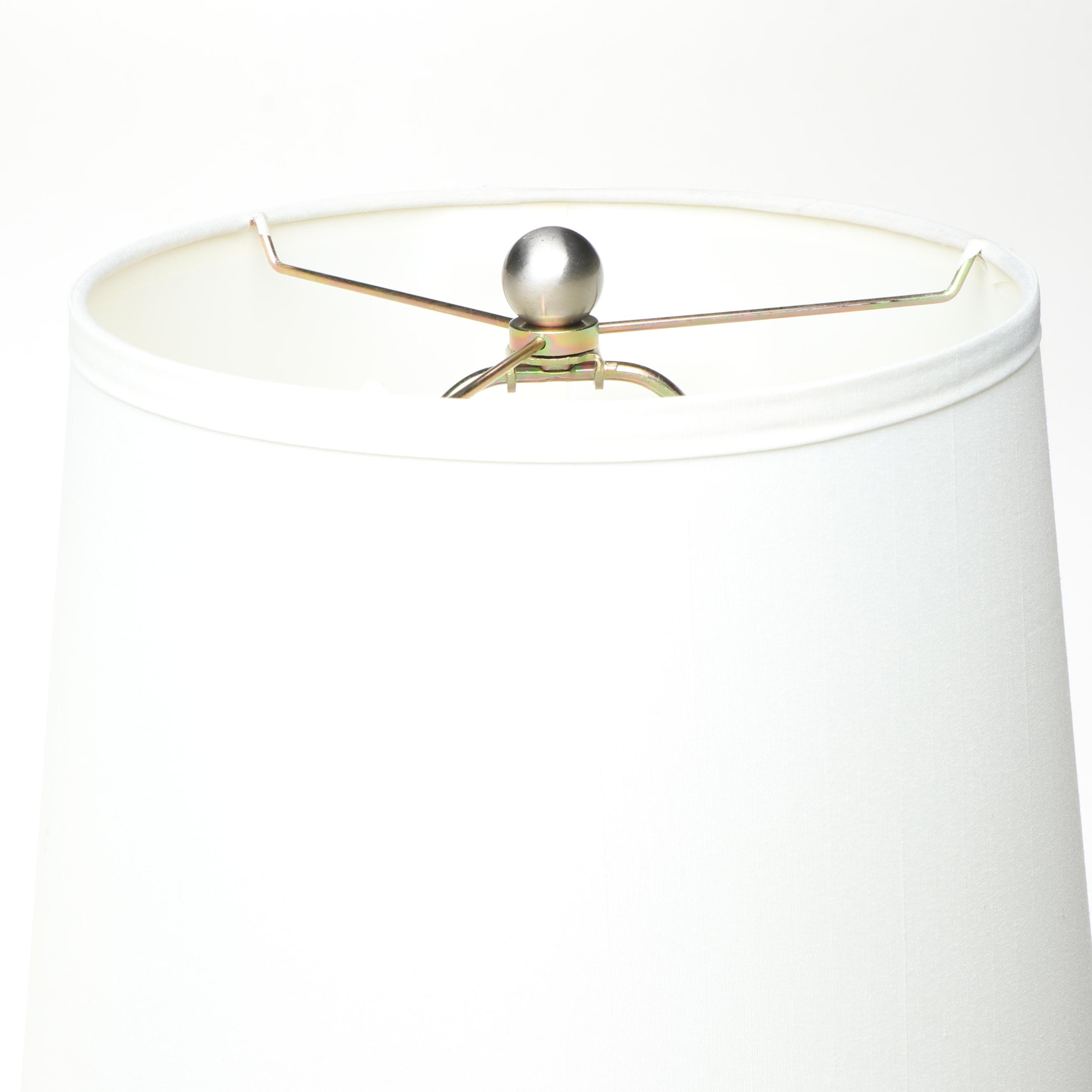 Postmodern Style Red Lacquer and Nickel Table Lamps with Cotton Shades