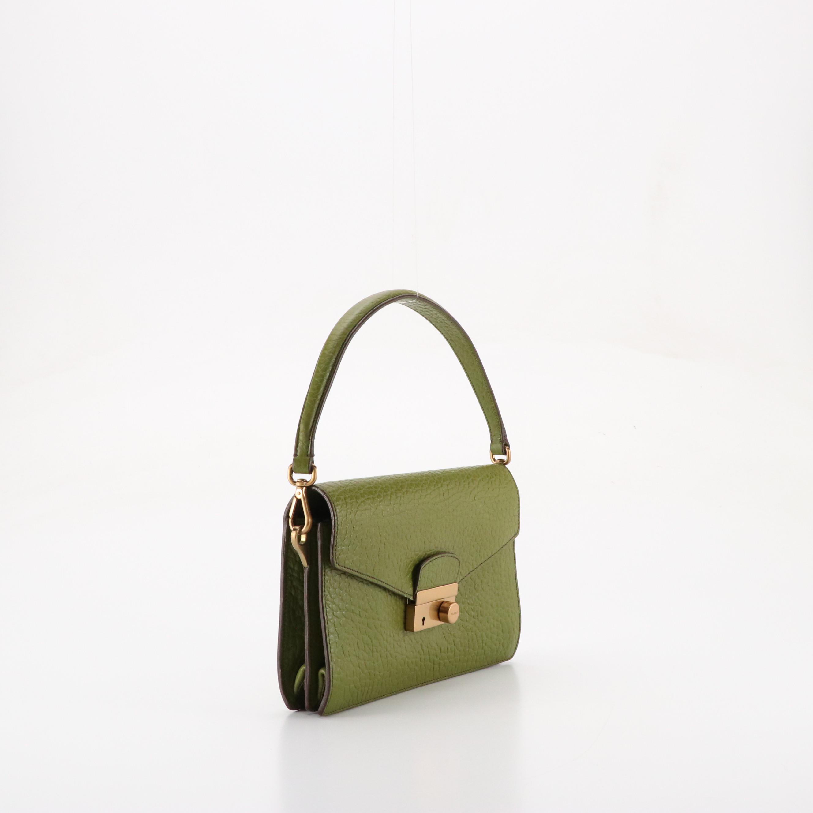 Prada Berlino Sound Shoulder Bag in Green Grained Leather