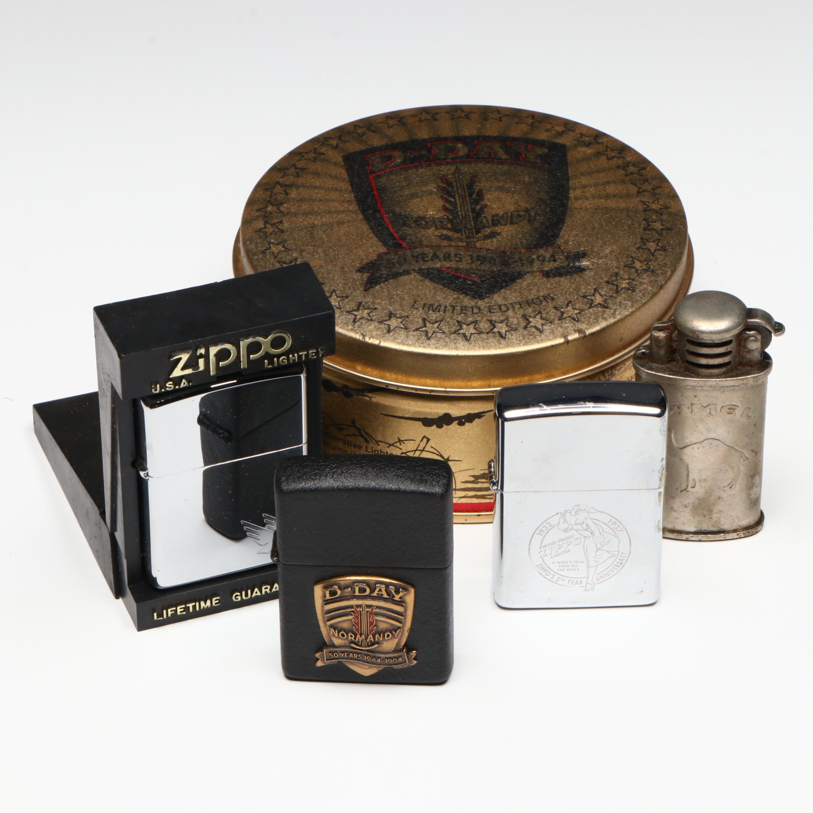 Zippo D-Day Commemorative and More Zippo with Camel Brand Lighters