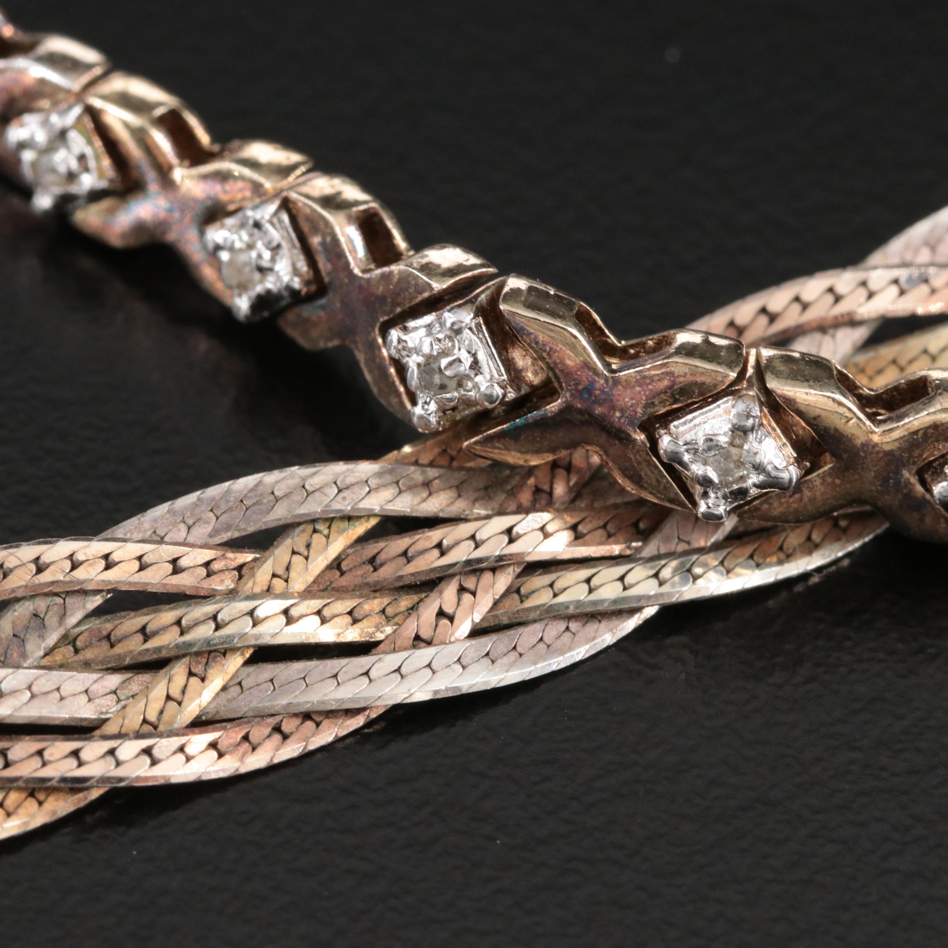 Sterling Braided Necklace and Diamond Bracelet