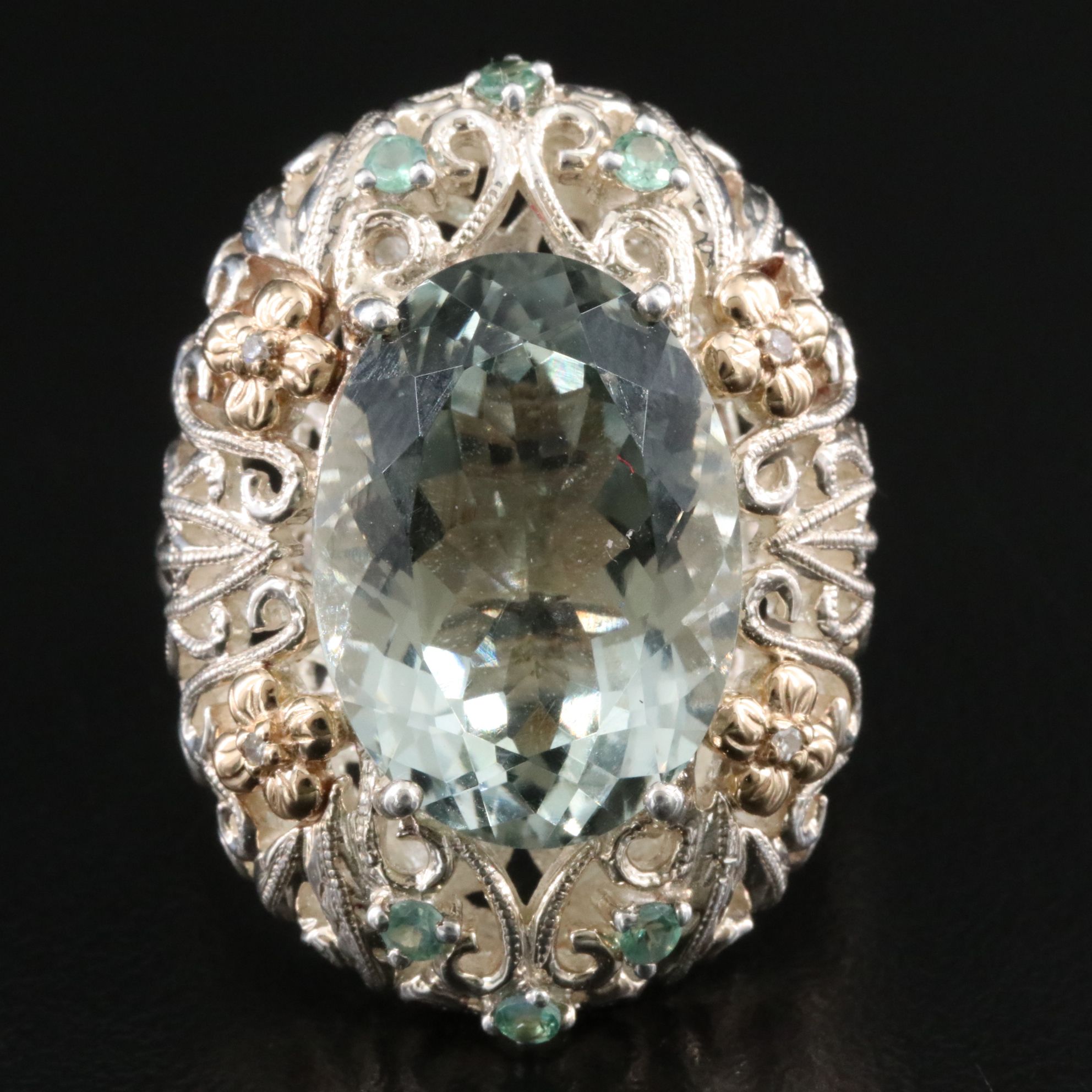 Sterling Prasiolite and Sapphire Ring with 14K Accents