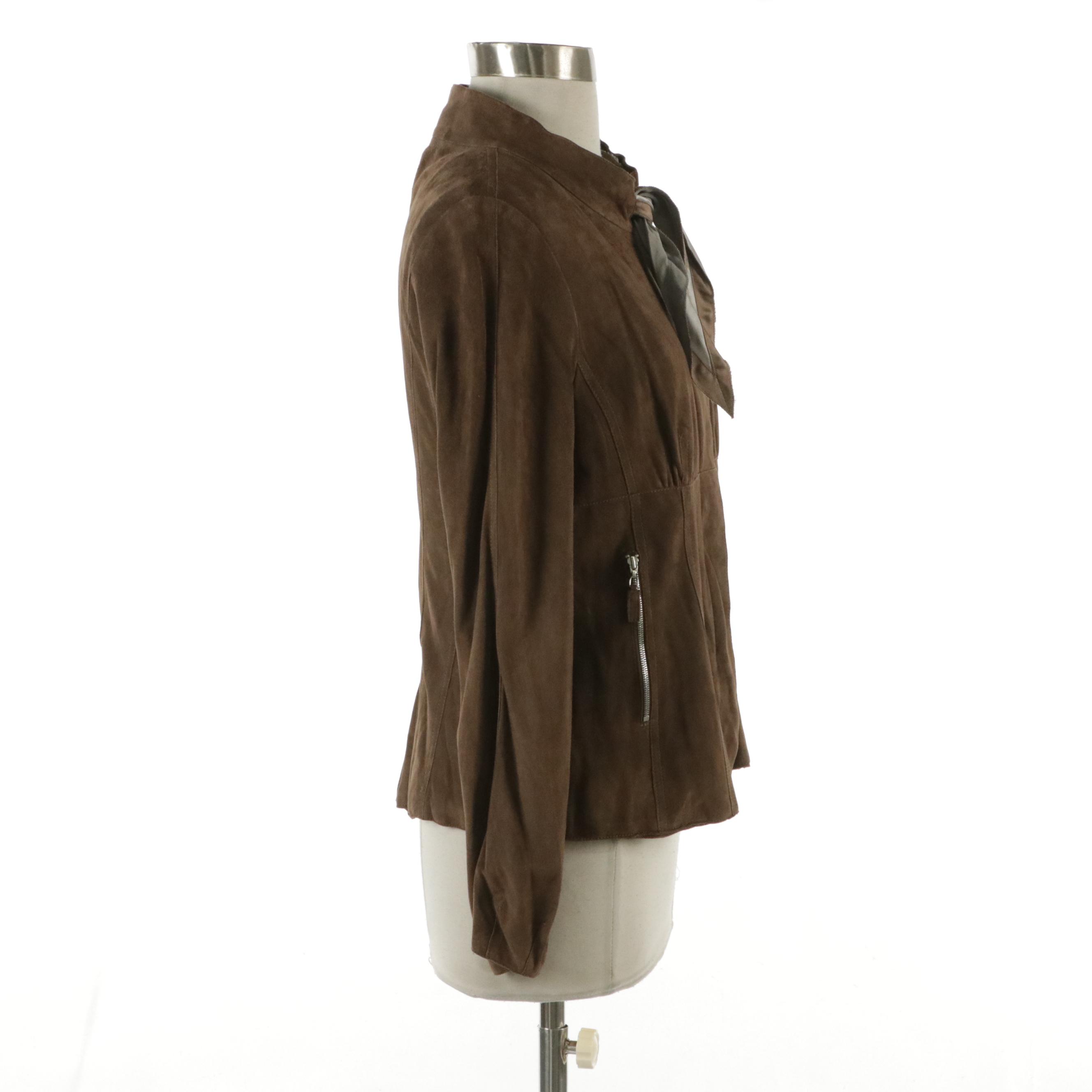 Brunello Cucinelli Brown Suede Leather Moto Zip Jacket