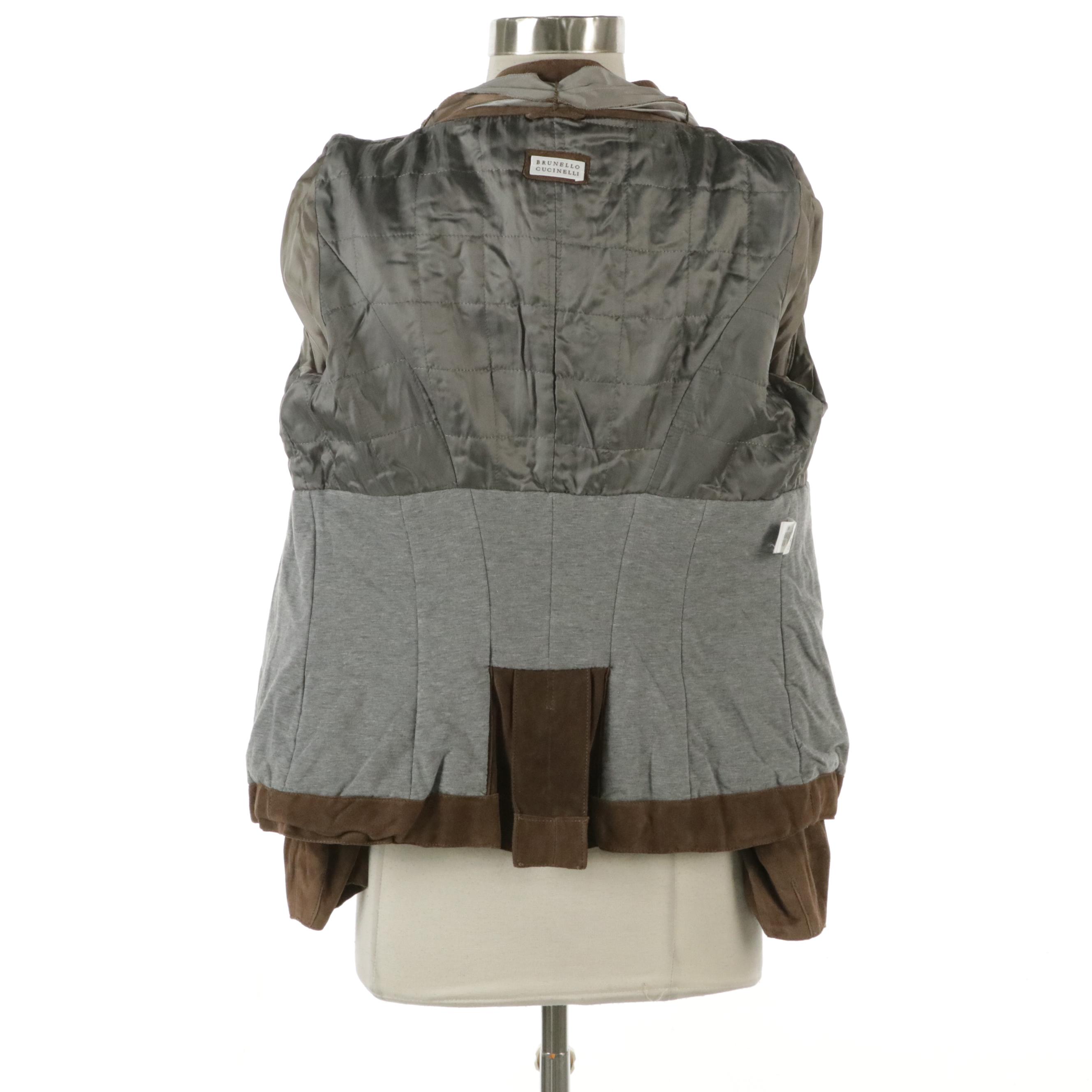 Brunello Cucinelli Brown Suede Leather Moto Zip Jacket