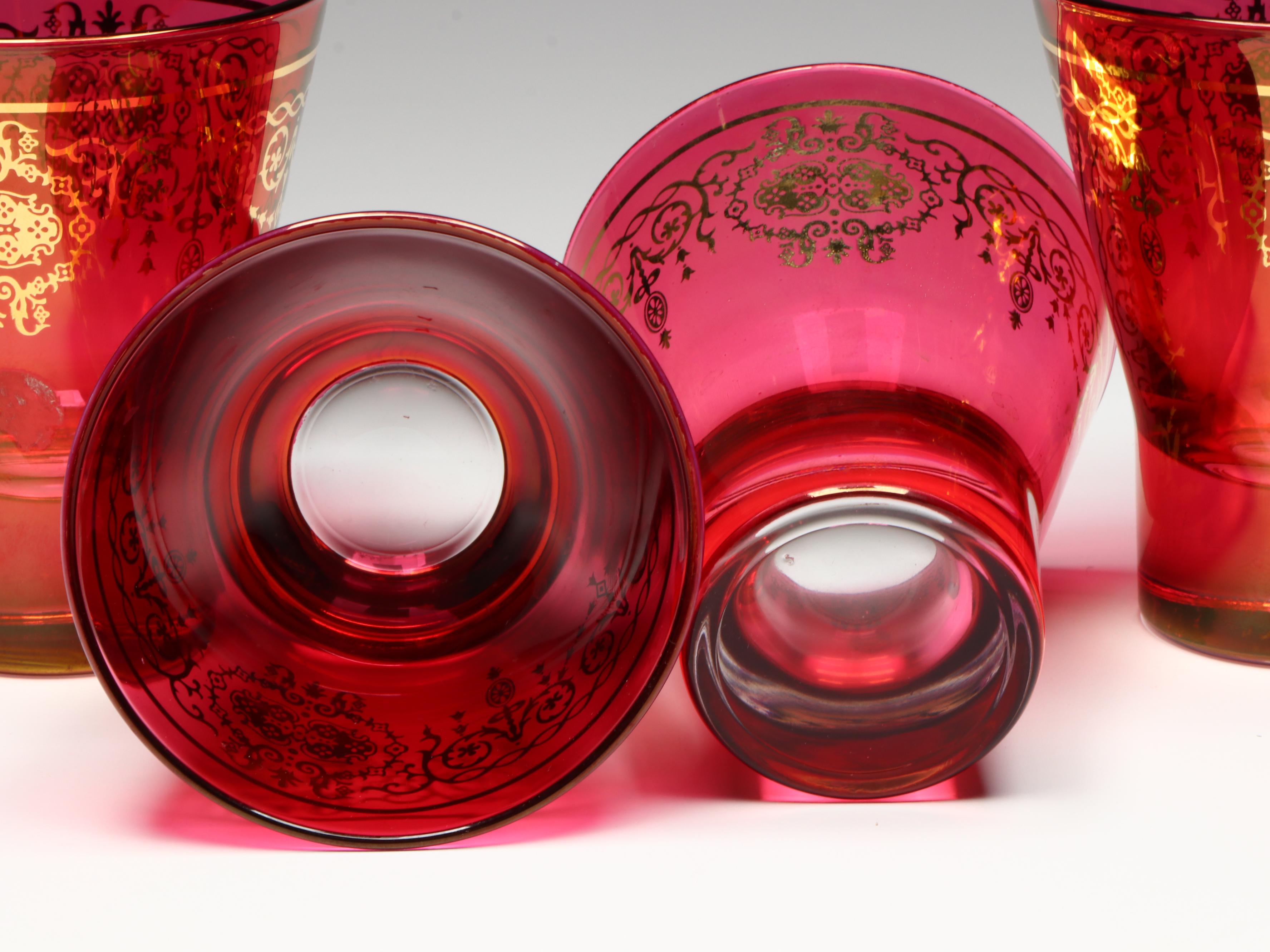 Red Flash Glass Cocktail Tumblers with Gold Finish Decals