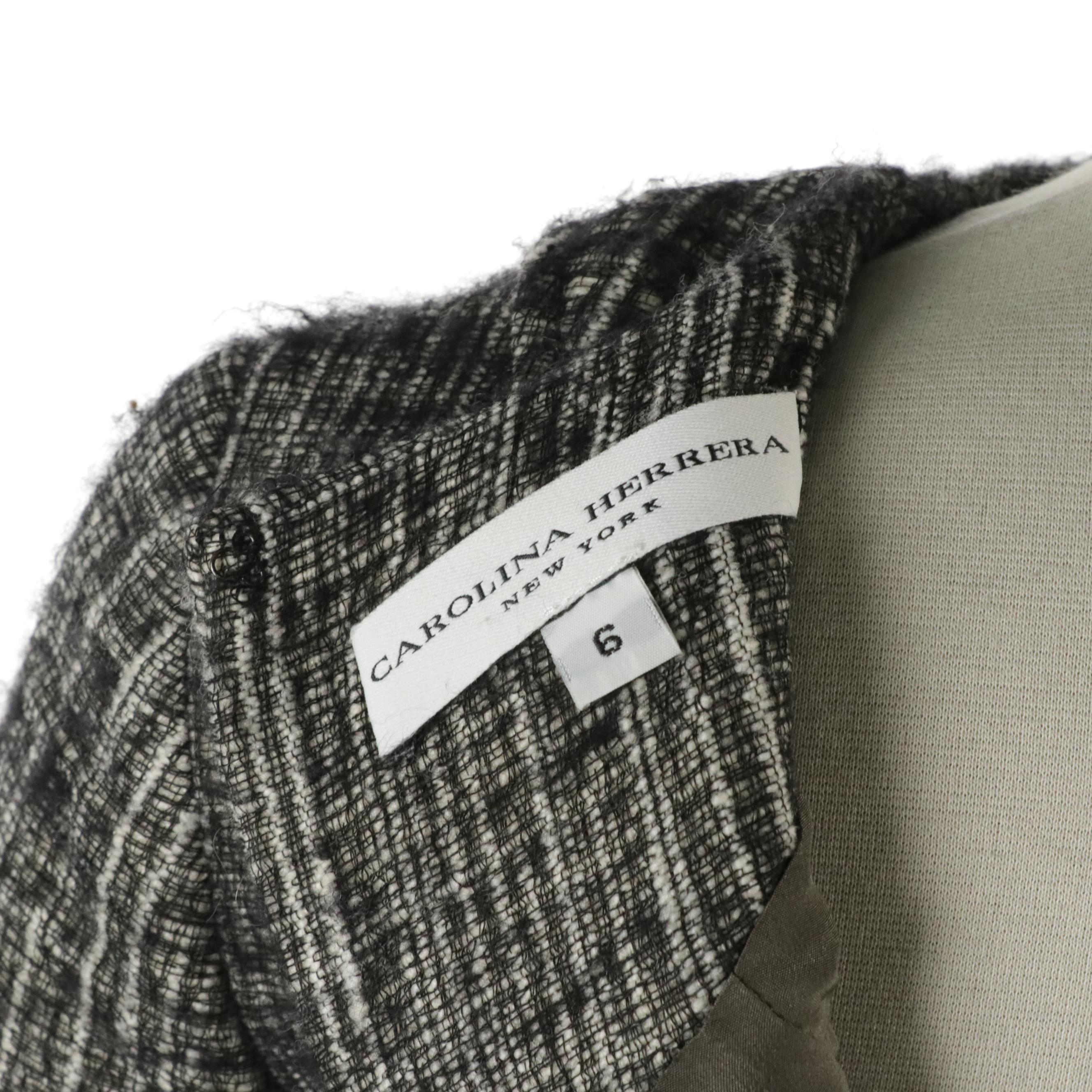 Carolina Herrera Black and White Wool Tweed Belted Midi Dress