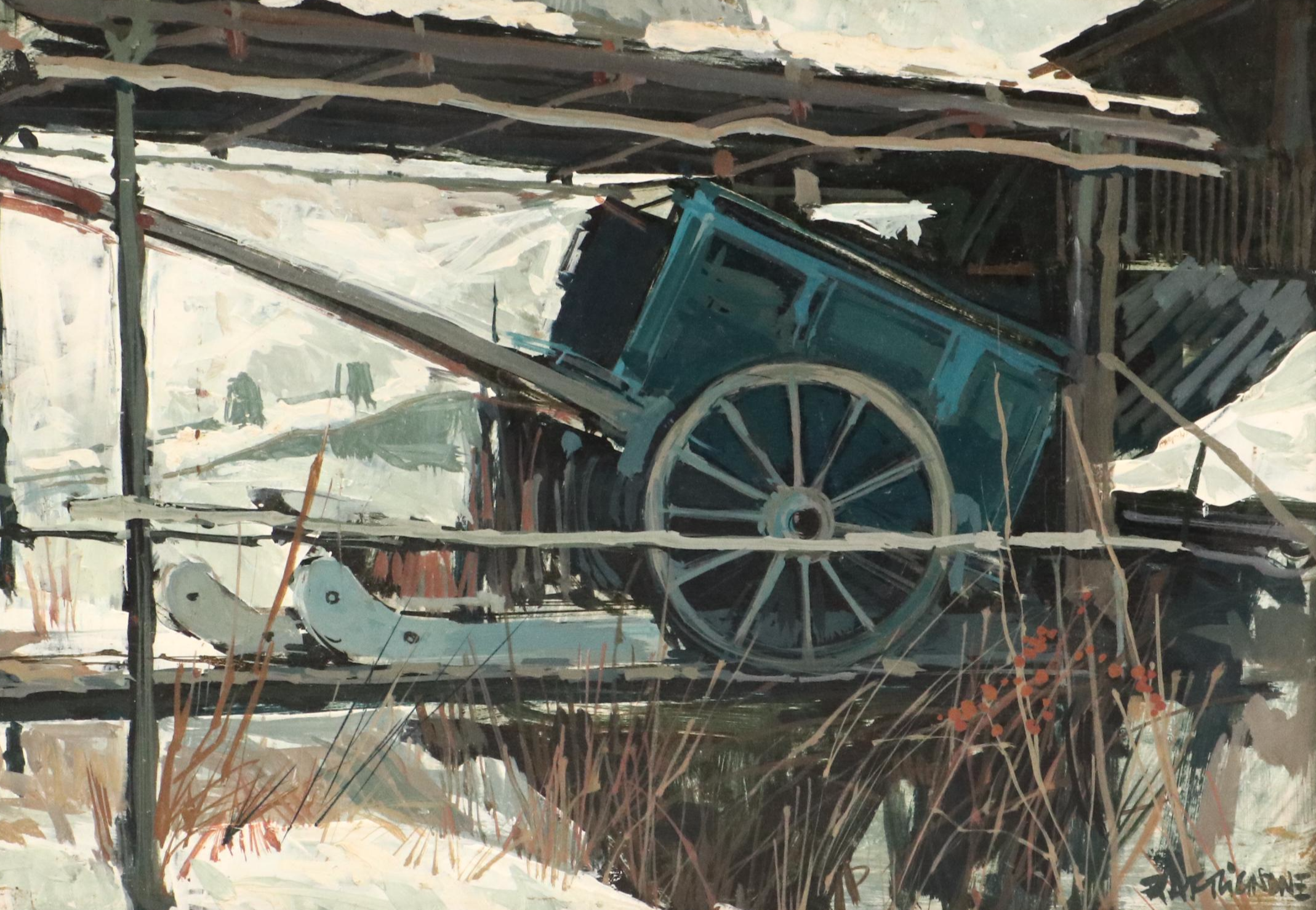 Oil Painting of a Horse Cart, Late 20th Century