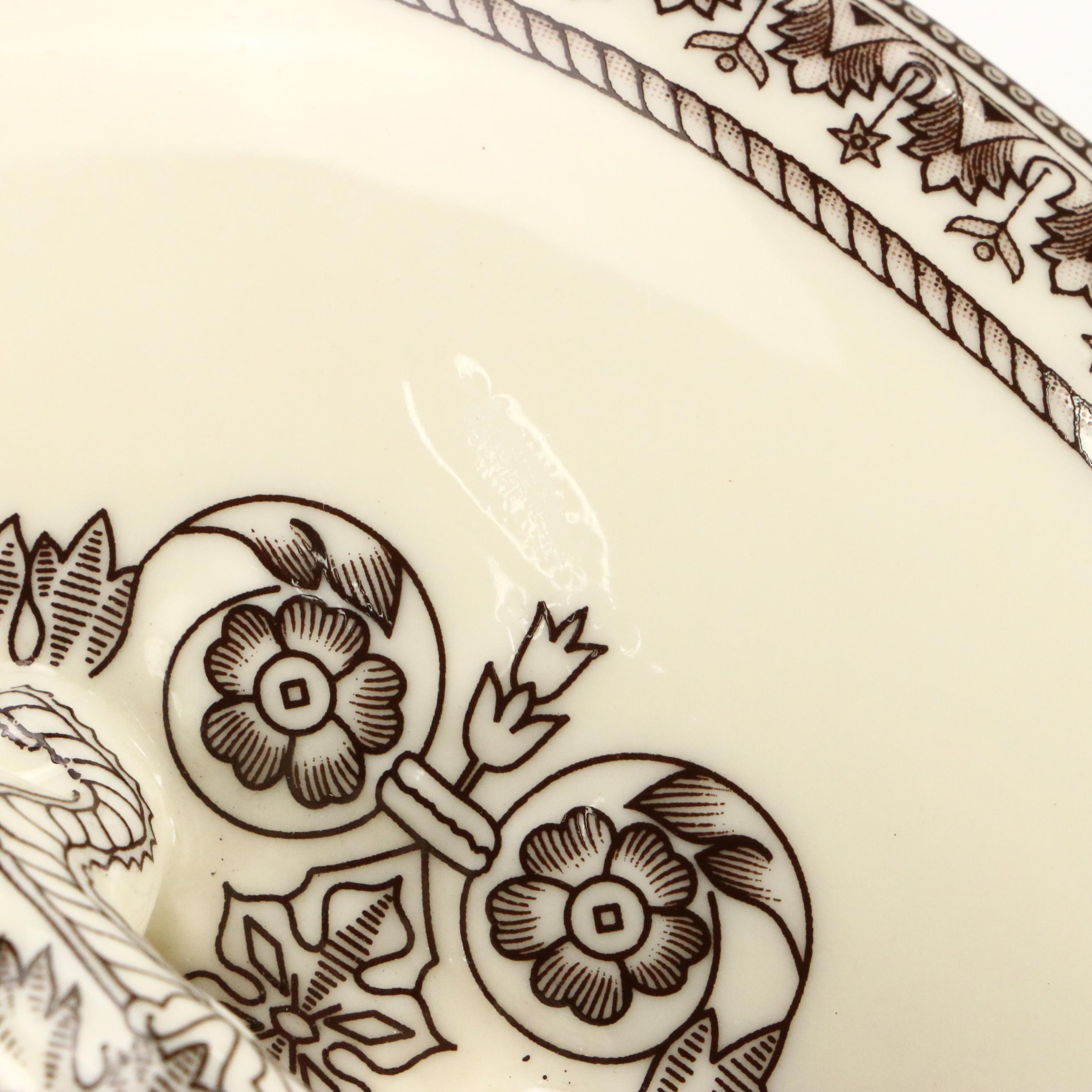 William-Sonoma Brown Transferware Pitcher, Bowls and Gravy Boat with Tureen