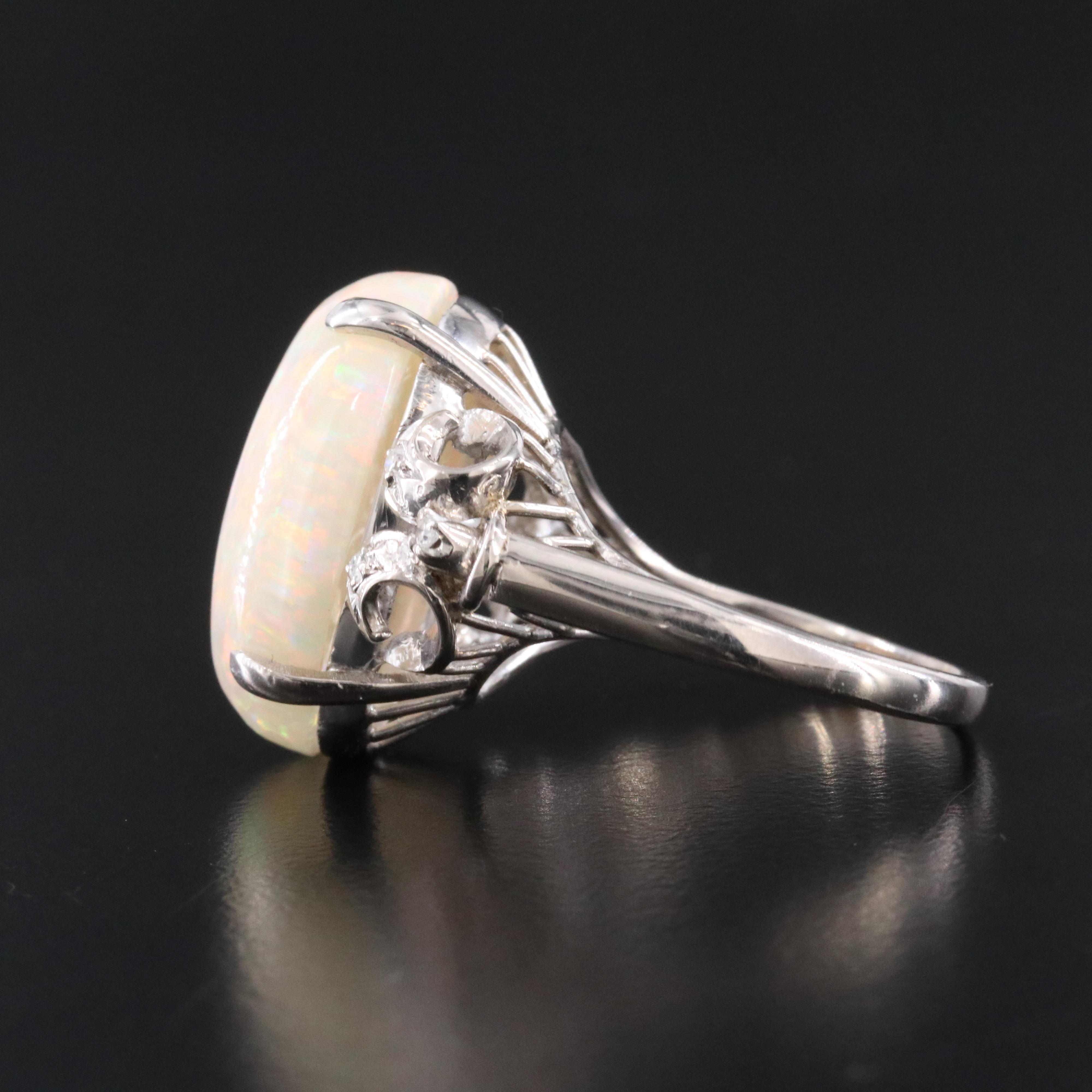 Silver Gold Alloy Opal and Diamond Ring