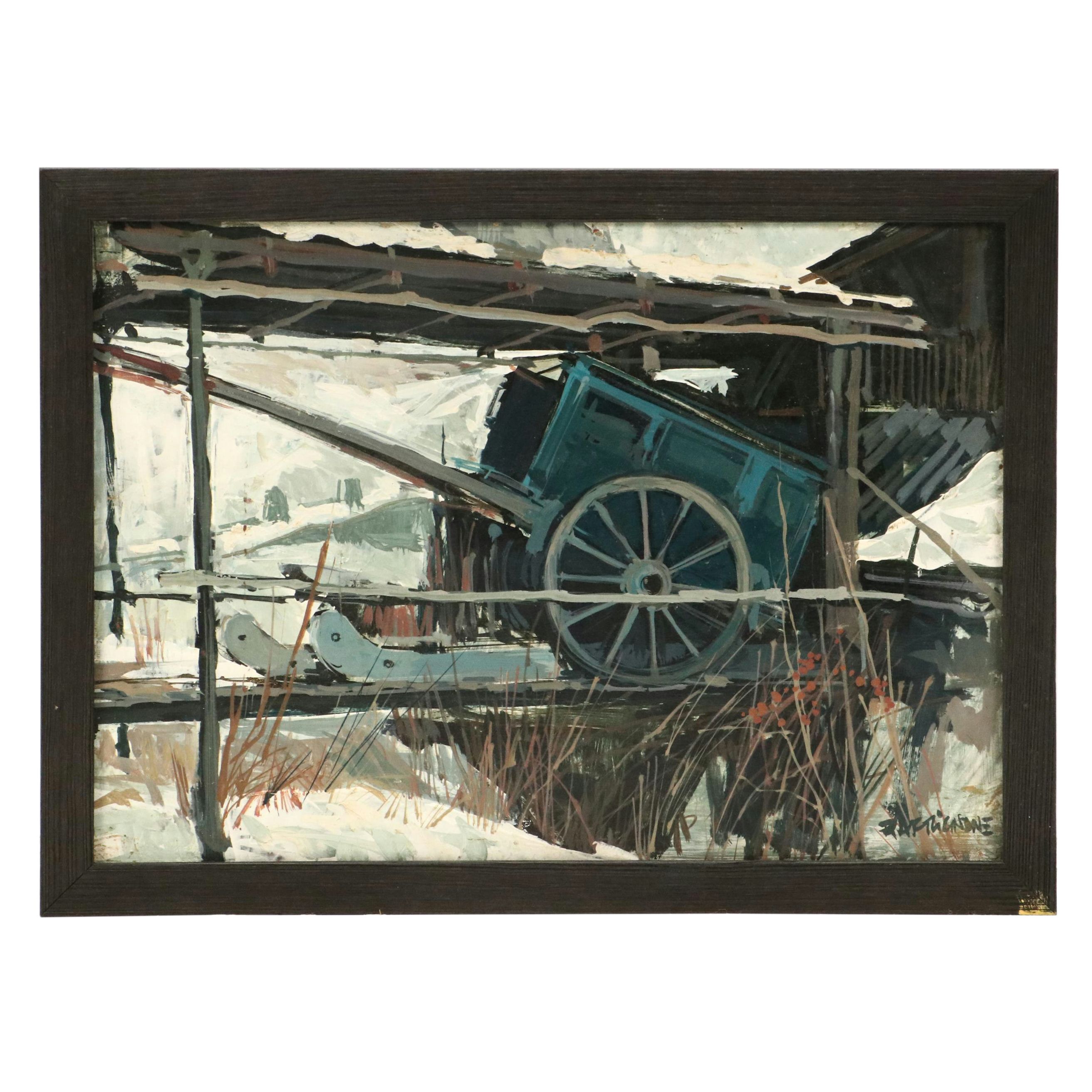 Oil Painting of a Horse Cart, Late 20th Century