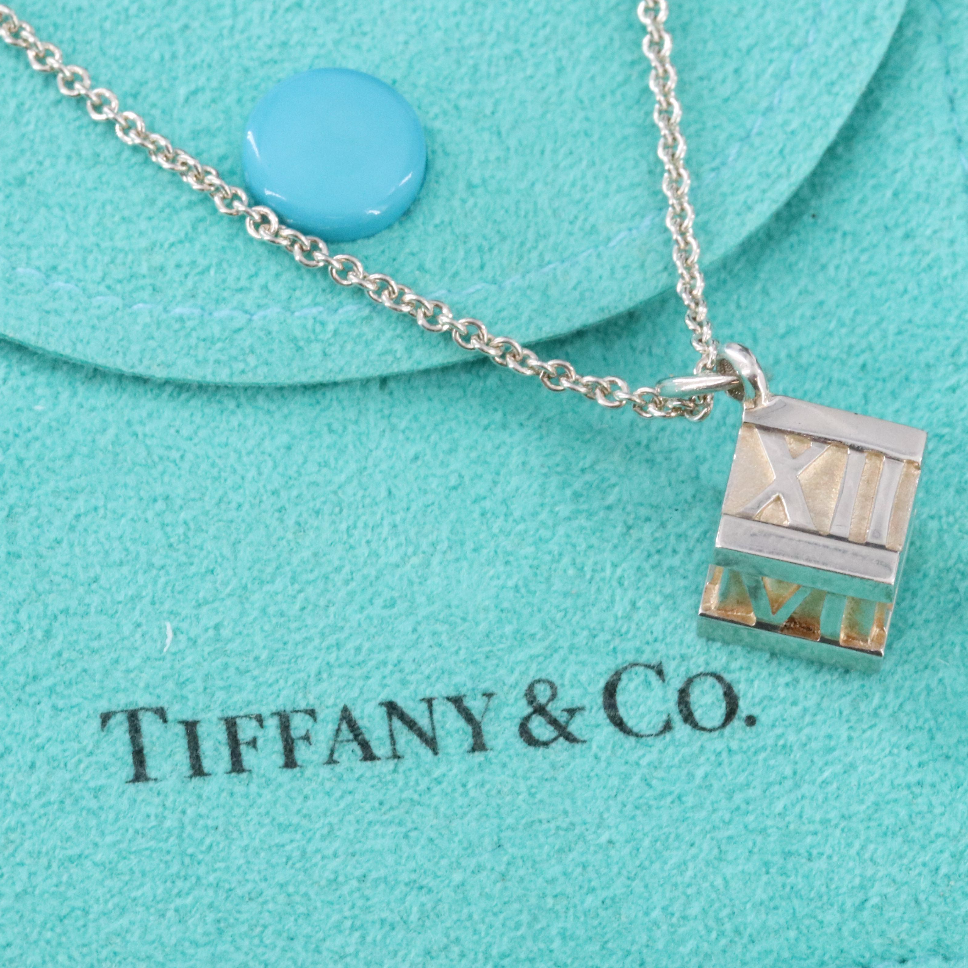 Tiffany & Co. Atlas Sterling Cube Pendant Necklace