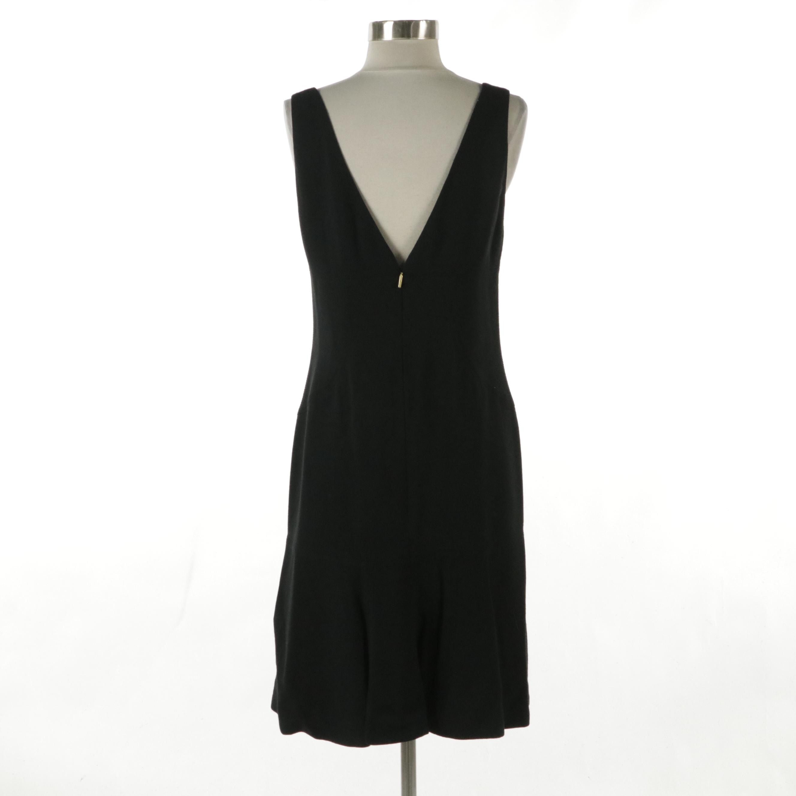 Roberto Cavalli Ruffled Hem V-Neck Dress in Black Wool Blend