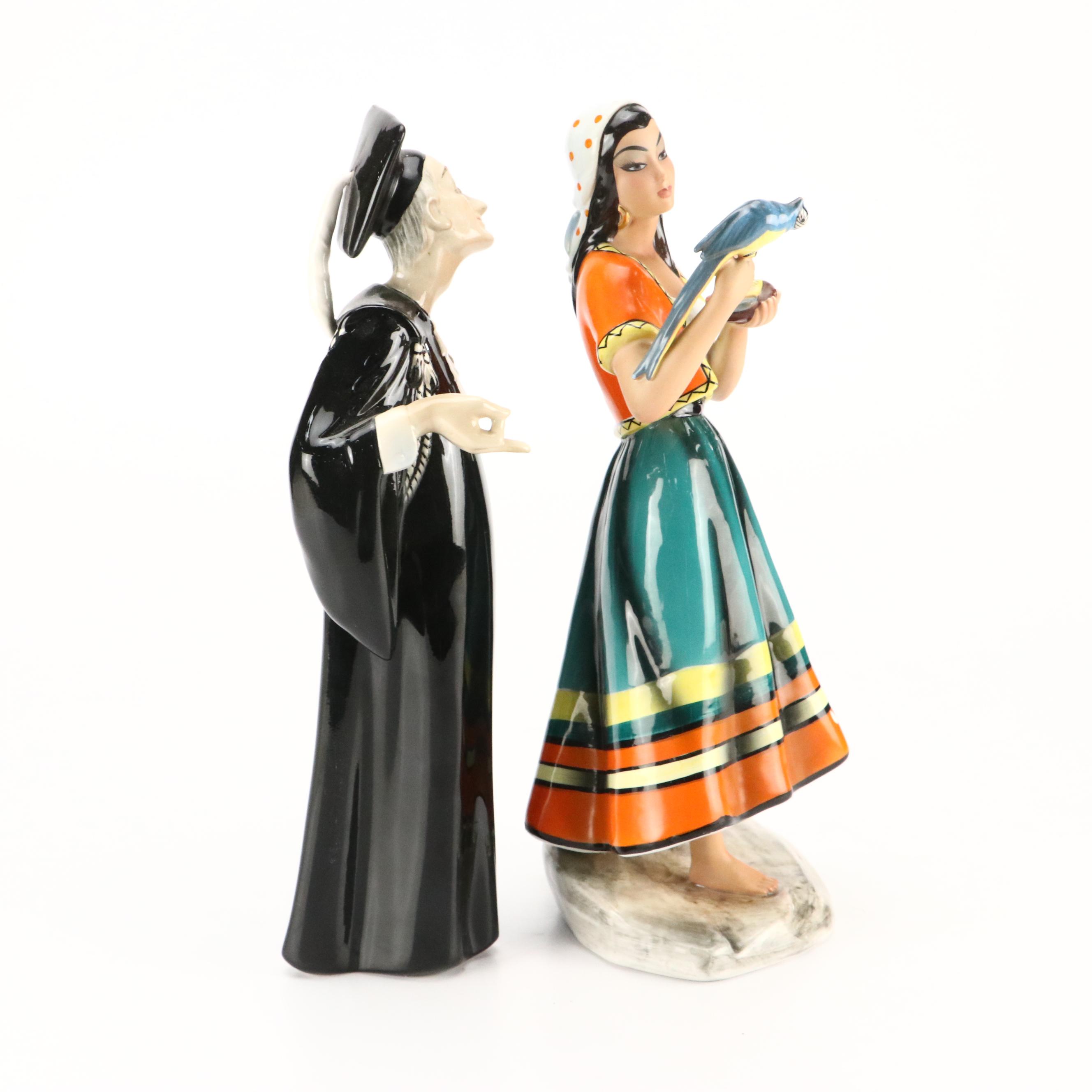 Italian Giovanni Ronzan Ceramic Romani Woman and VIBI Torino Lawyer