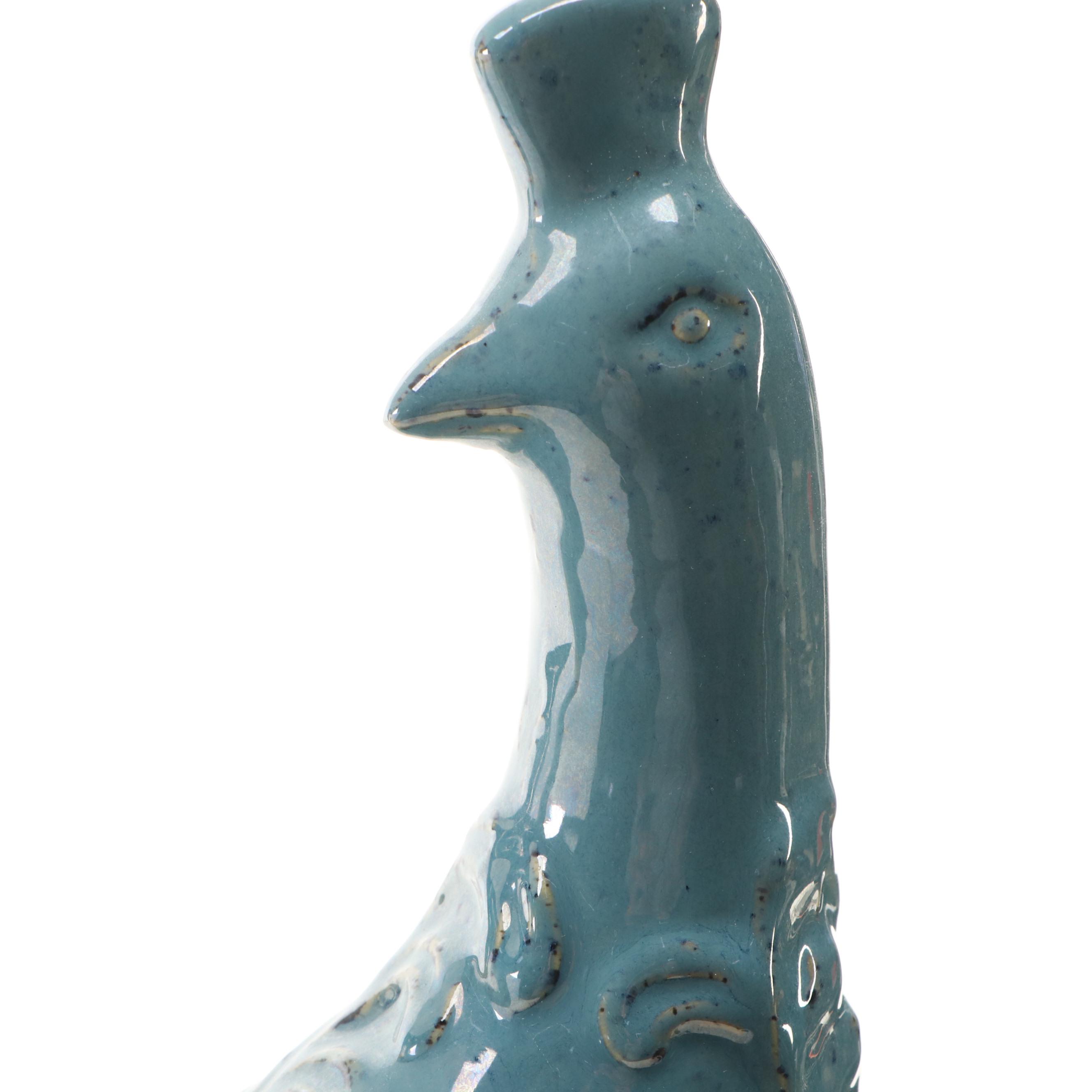 Pair of Blue Speckle Glaze Ceramic Peacocks
