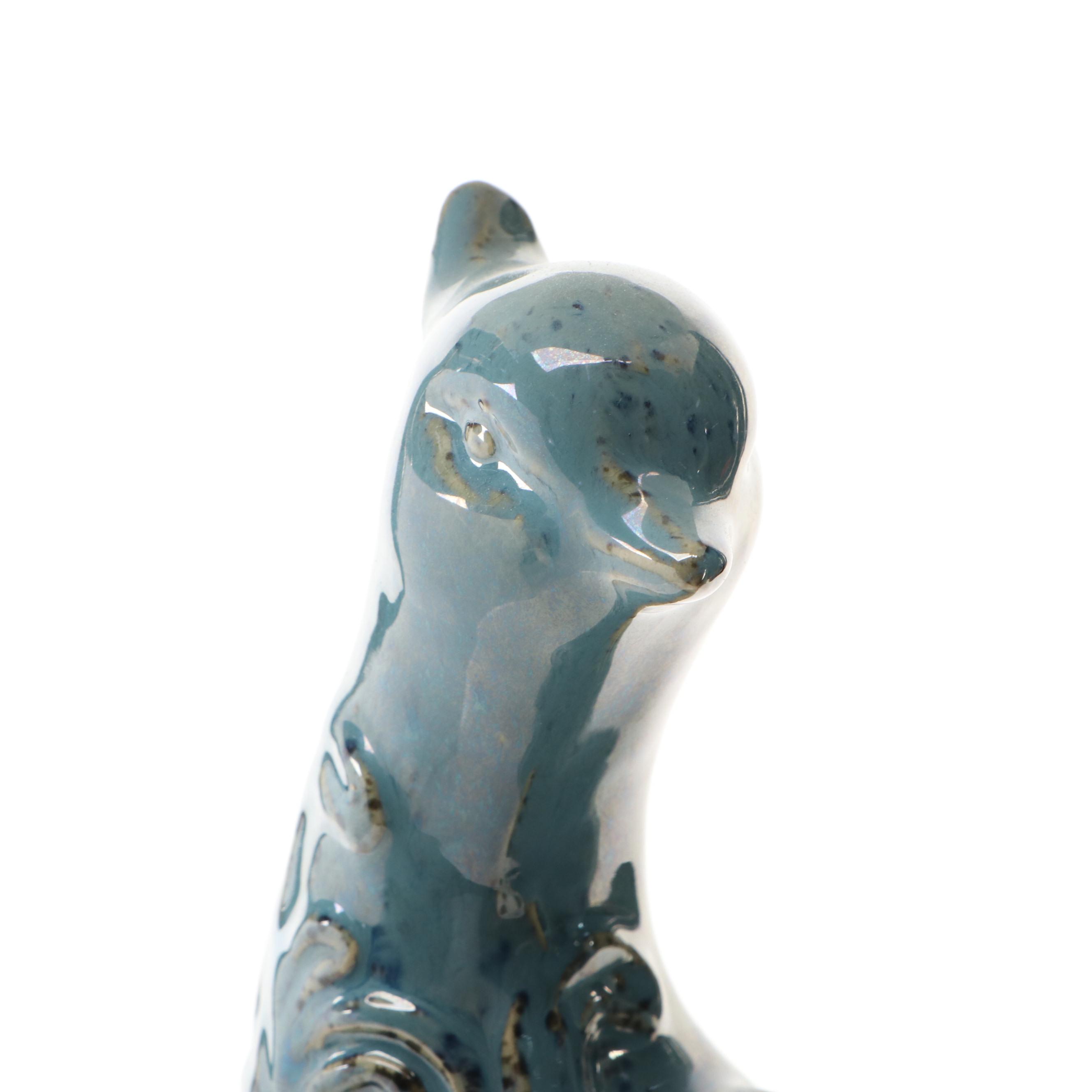 Pair of Blue Speckle Glaze Ceramic Peacocks