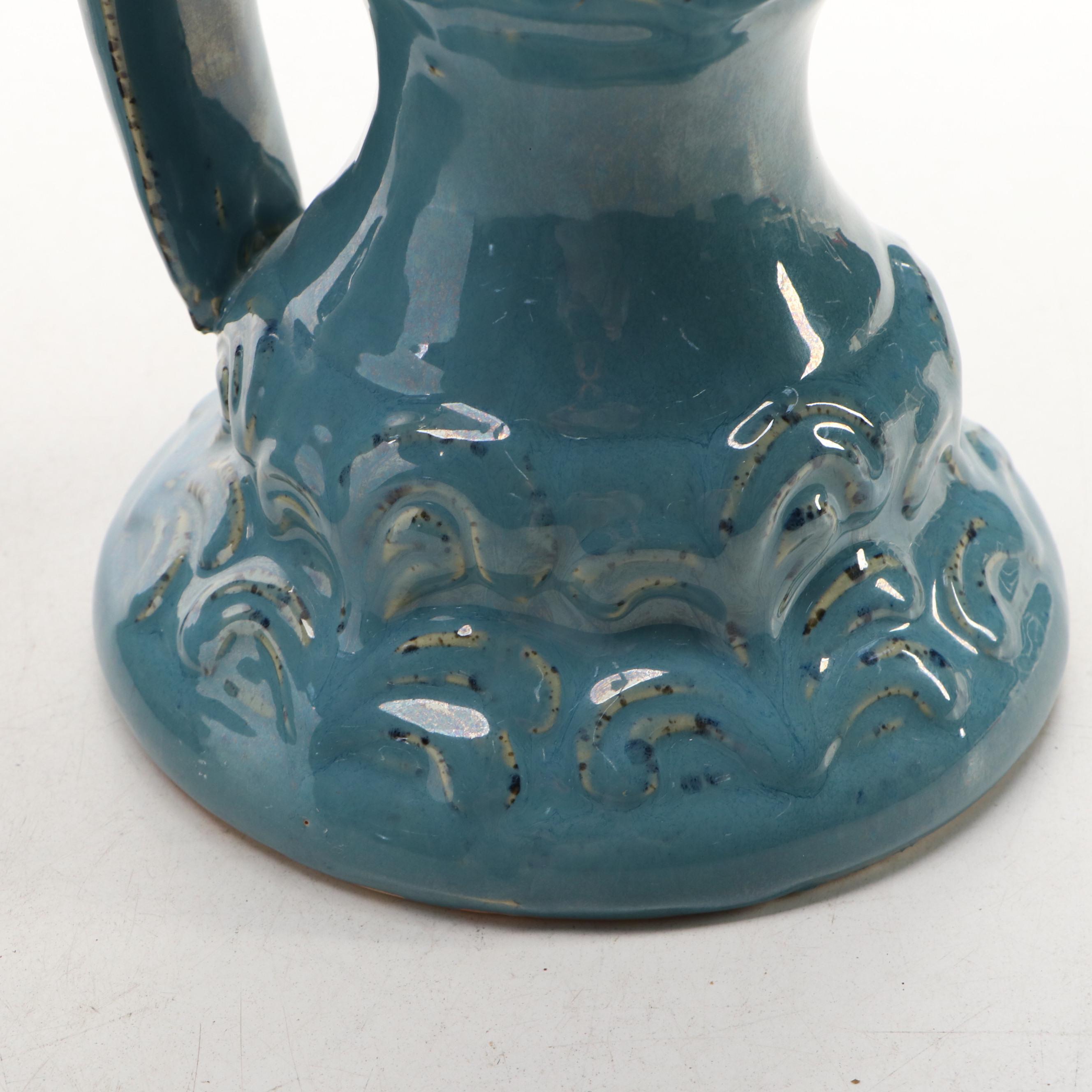 Pair of Blue Speckle Glaze Ceramic Peacocks