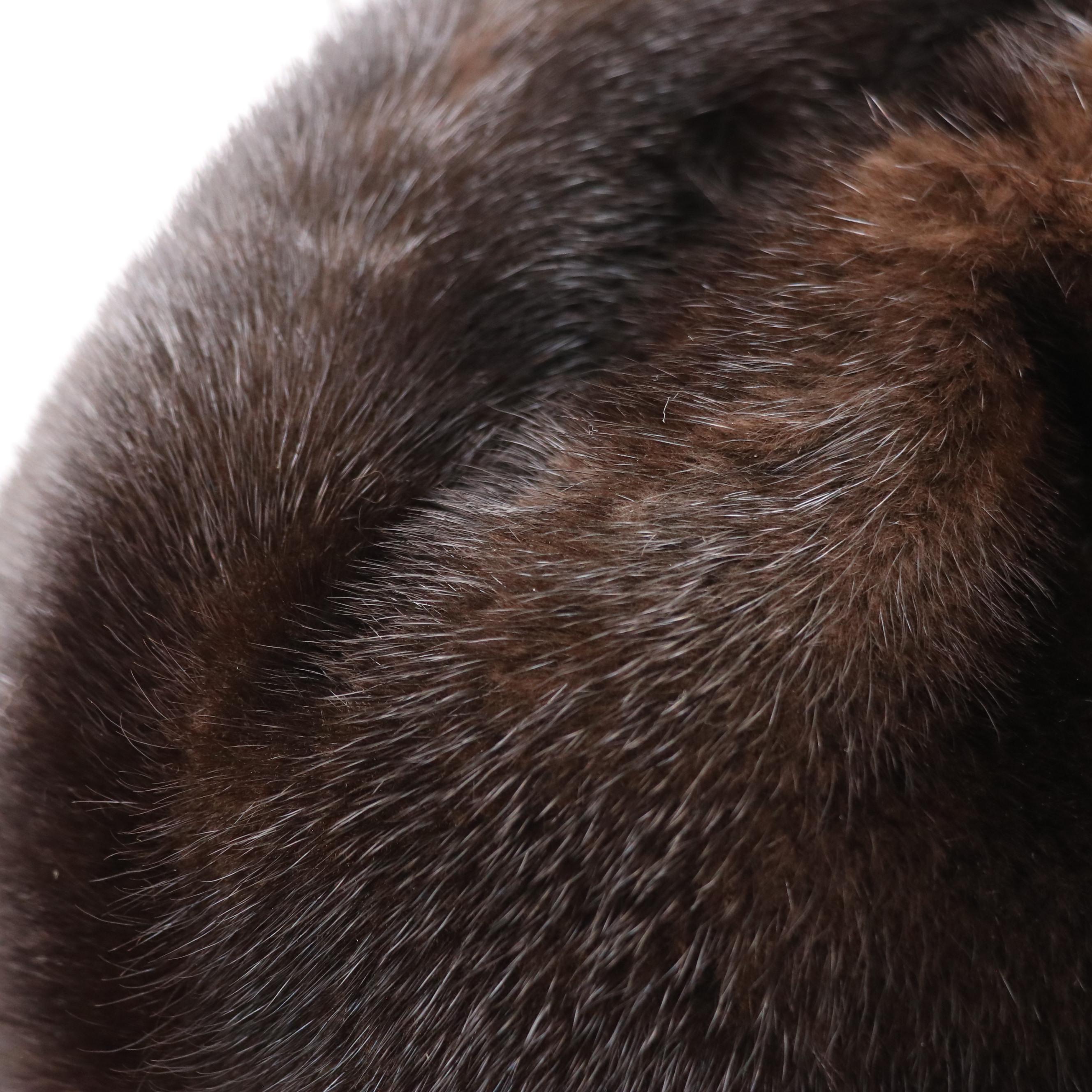 Vintage Chocolate Brown Mink Fur Hat with Feather Pin Detail in Box