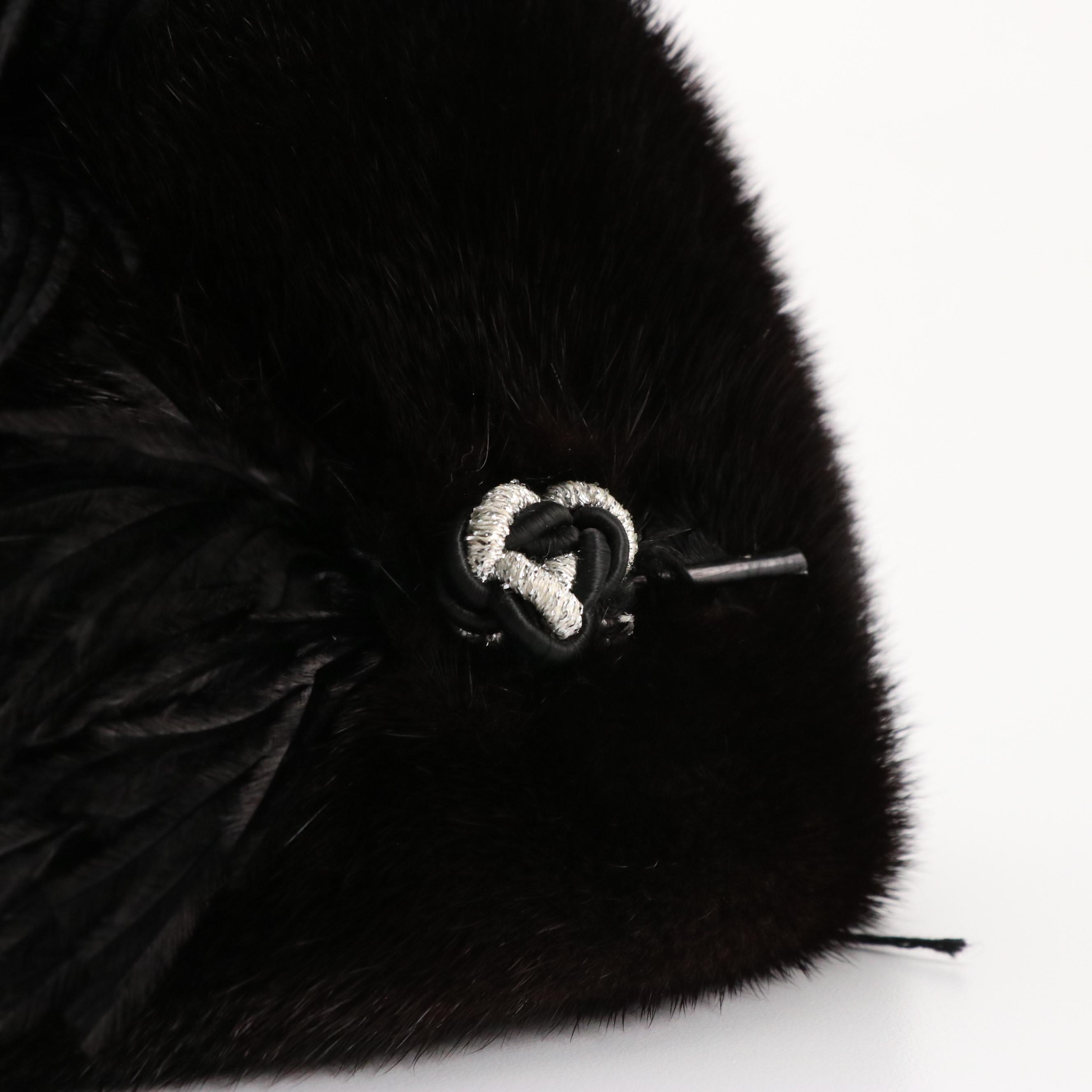 Vintage Chocolate Brown Mink Fur Hat with Feather Pin Detail in Box