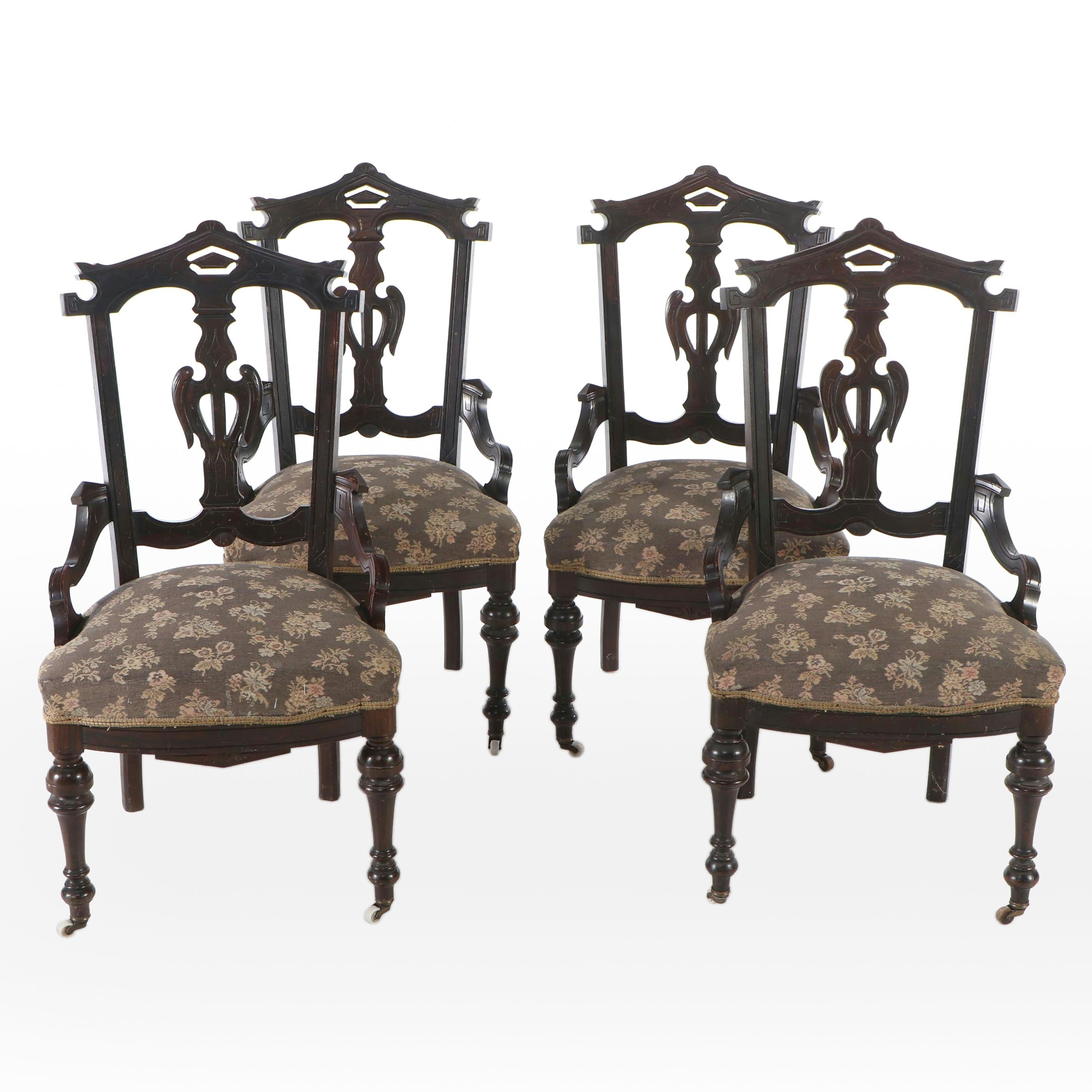 Set of Four Victorian Eastlake Grain-Painted Wood Parlor Chairs