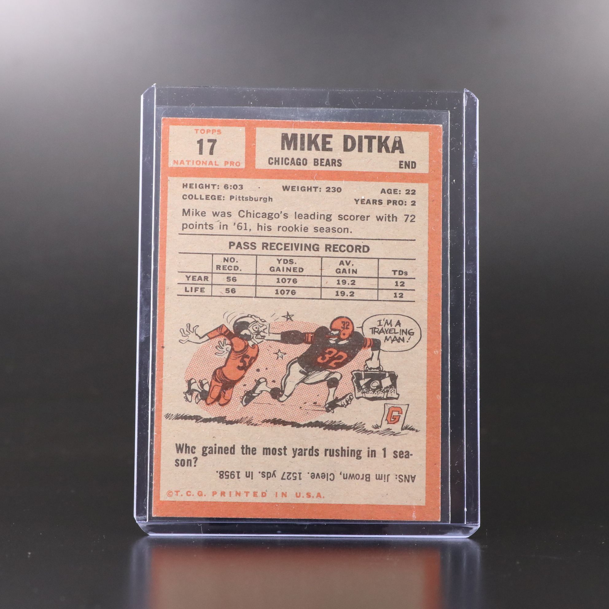 1962 Topps Mike Ditka Chicago Bears Rookie Football Card with More
