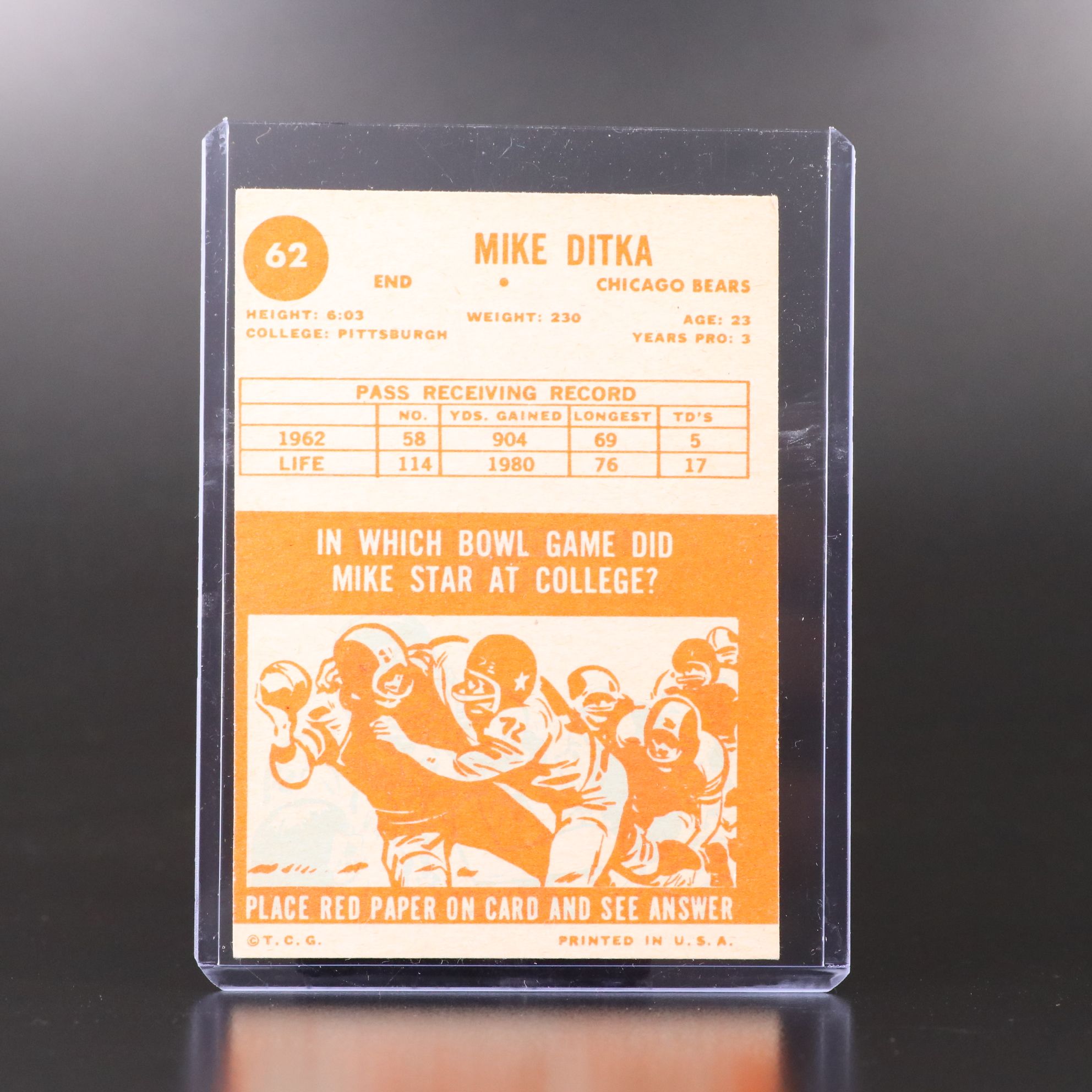 1962 Topps Mike Ditka Chicago Bears Rookie Football Card with More