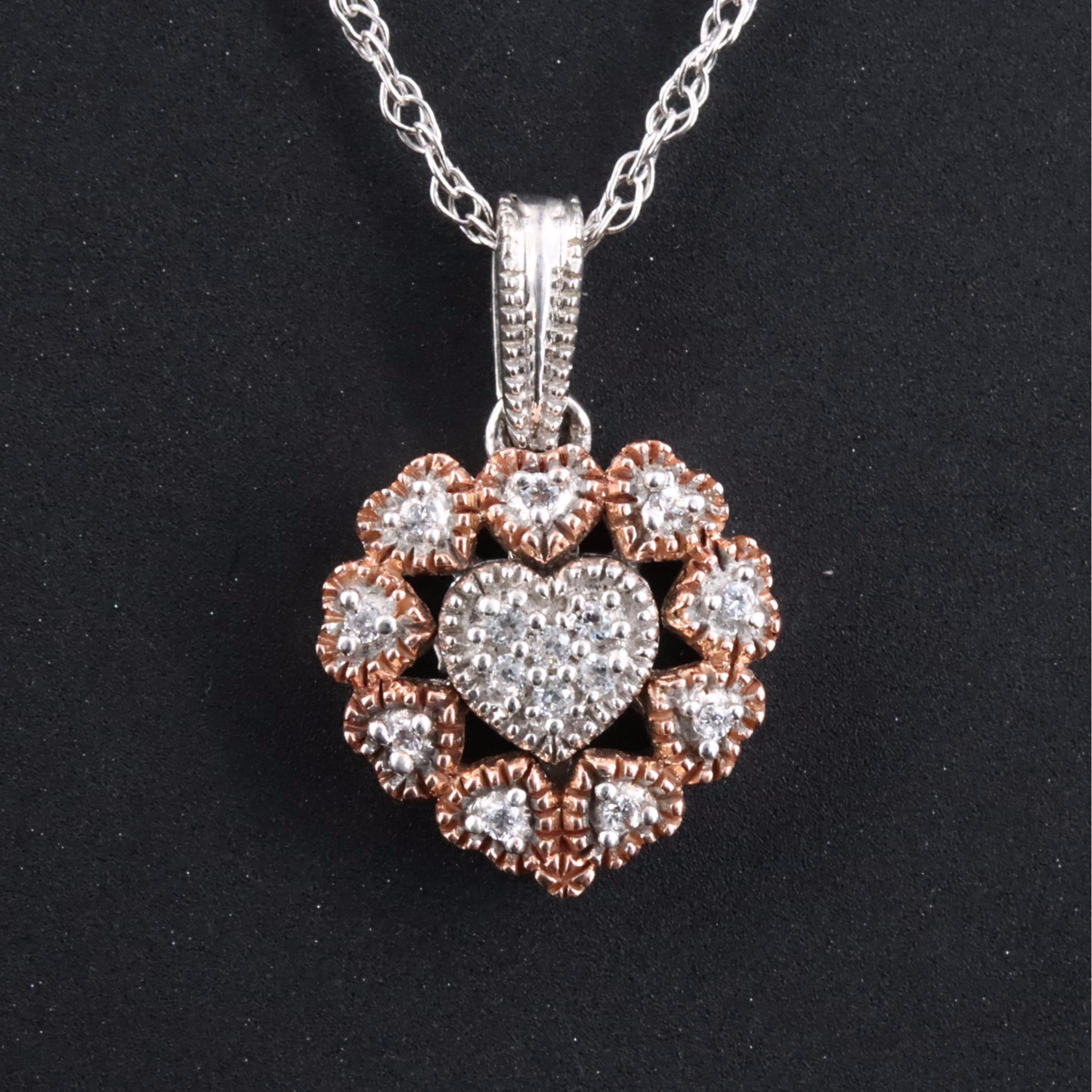 Sterling Glass Pendant Necklace with 10K Rose Gold Accent