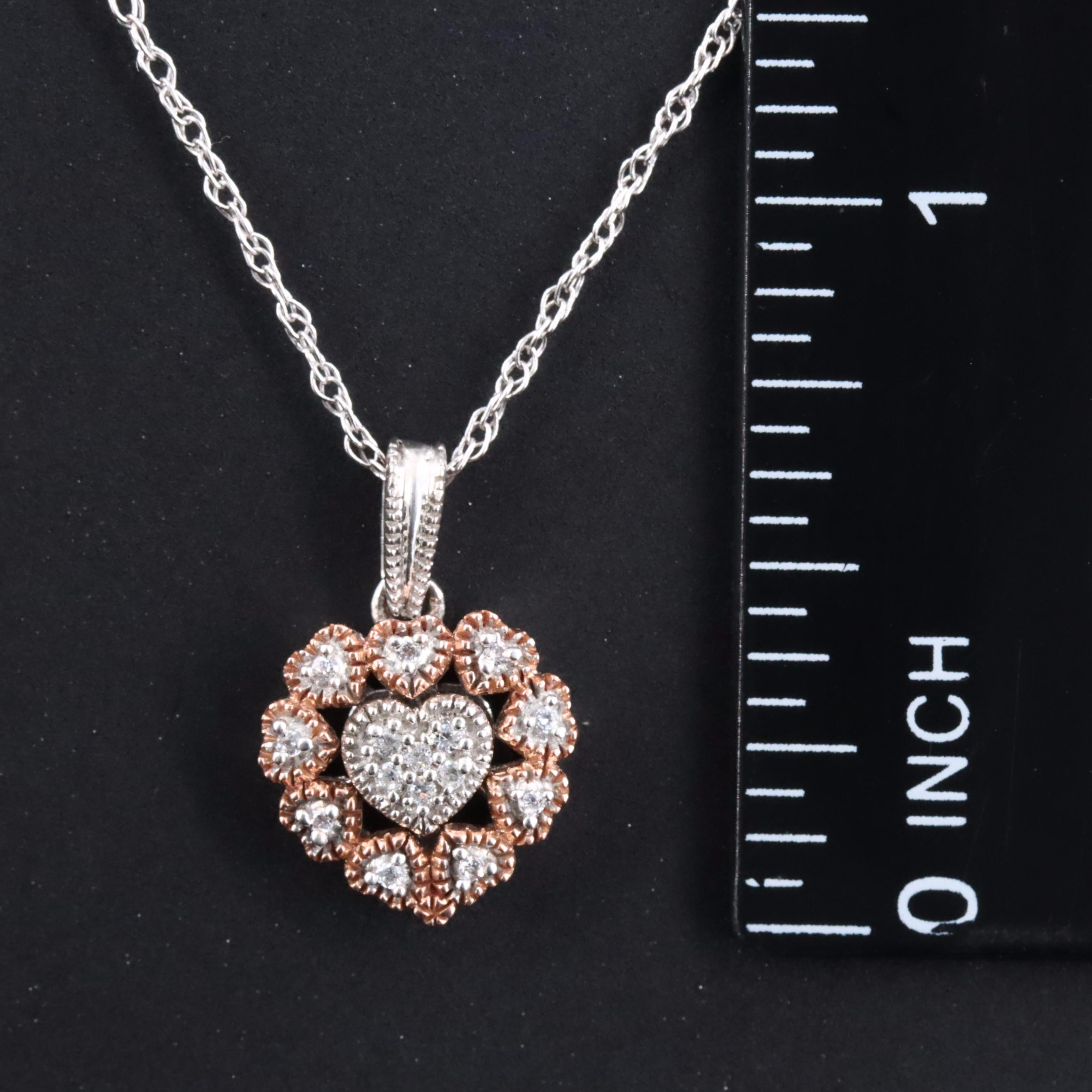 Sterling Glass Pendant Necklace with 10K Rose Gold Accent