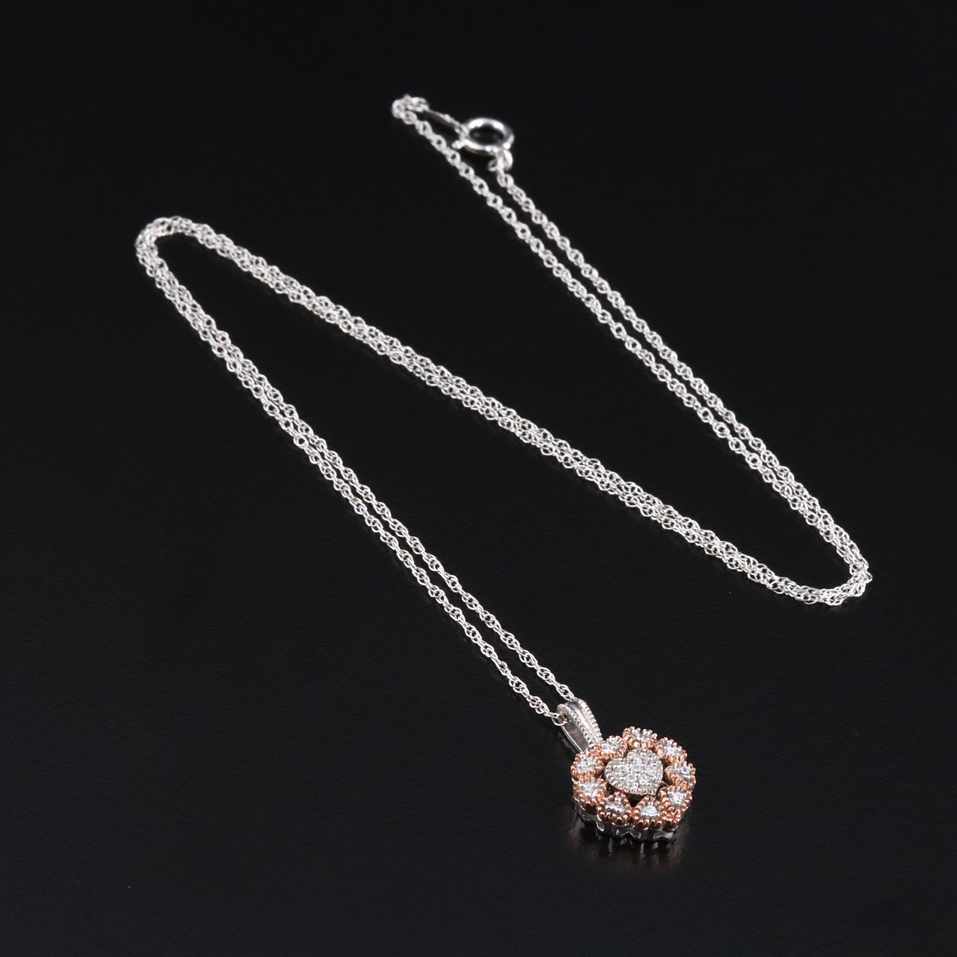 Sterling Glass Pendant Necklace with 10K Rose Gold Accent