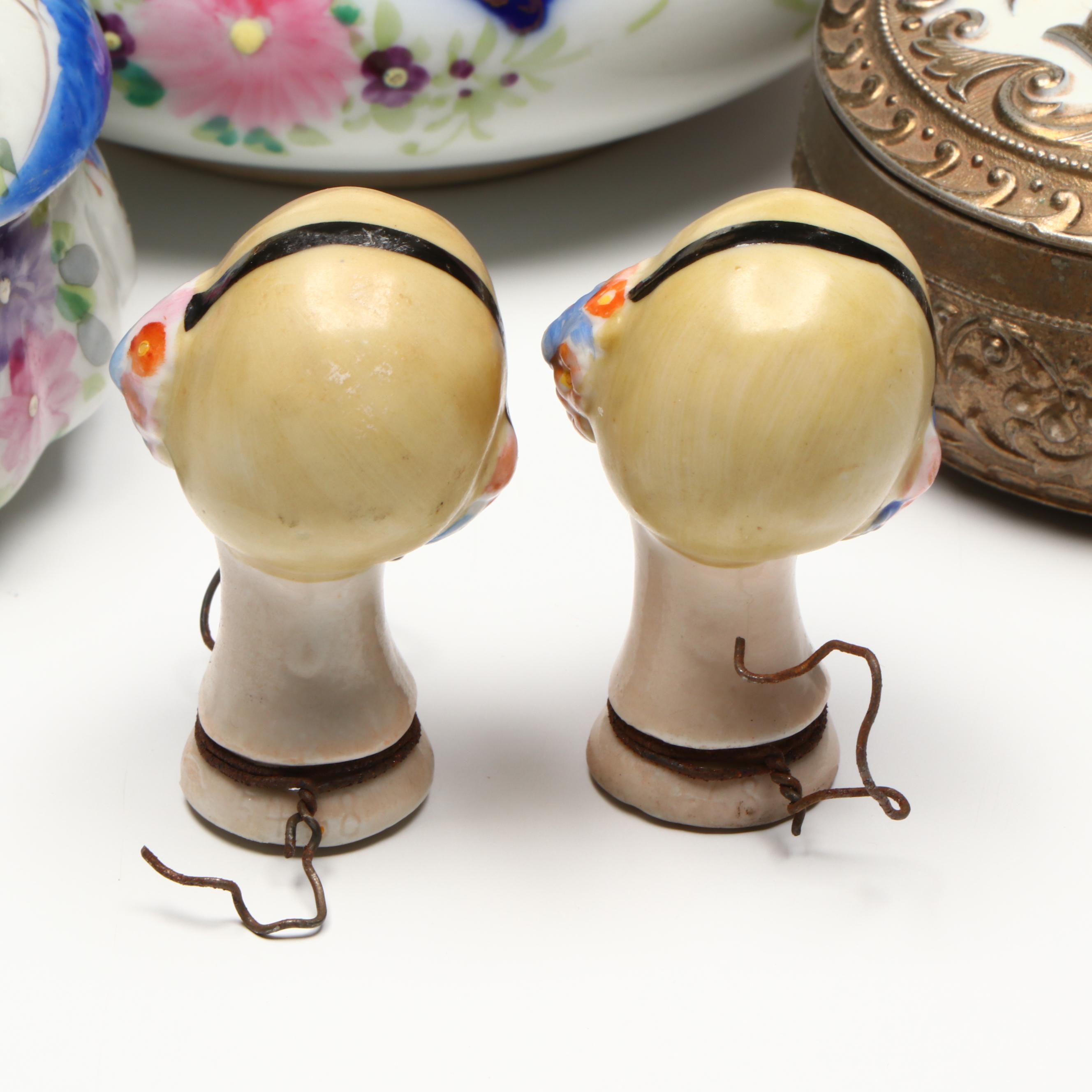 Porcelain Make-up Jars, Repoussé Metal Jewelry Box, and More Vanity Accessories