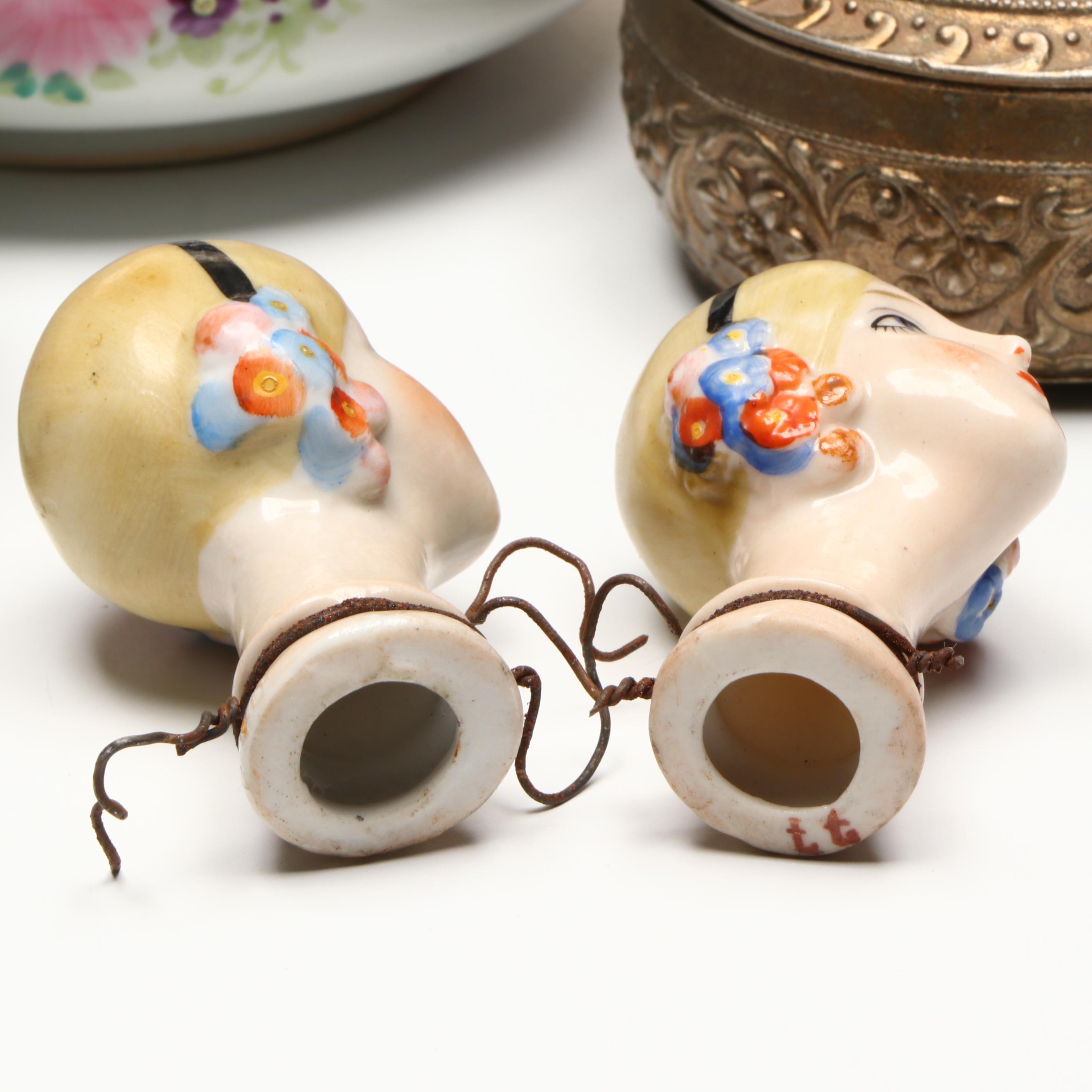 Porcelain Make-up Jars, Repoussé Metal Jewelry Box, and More Vanity Accessories