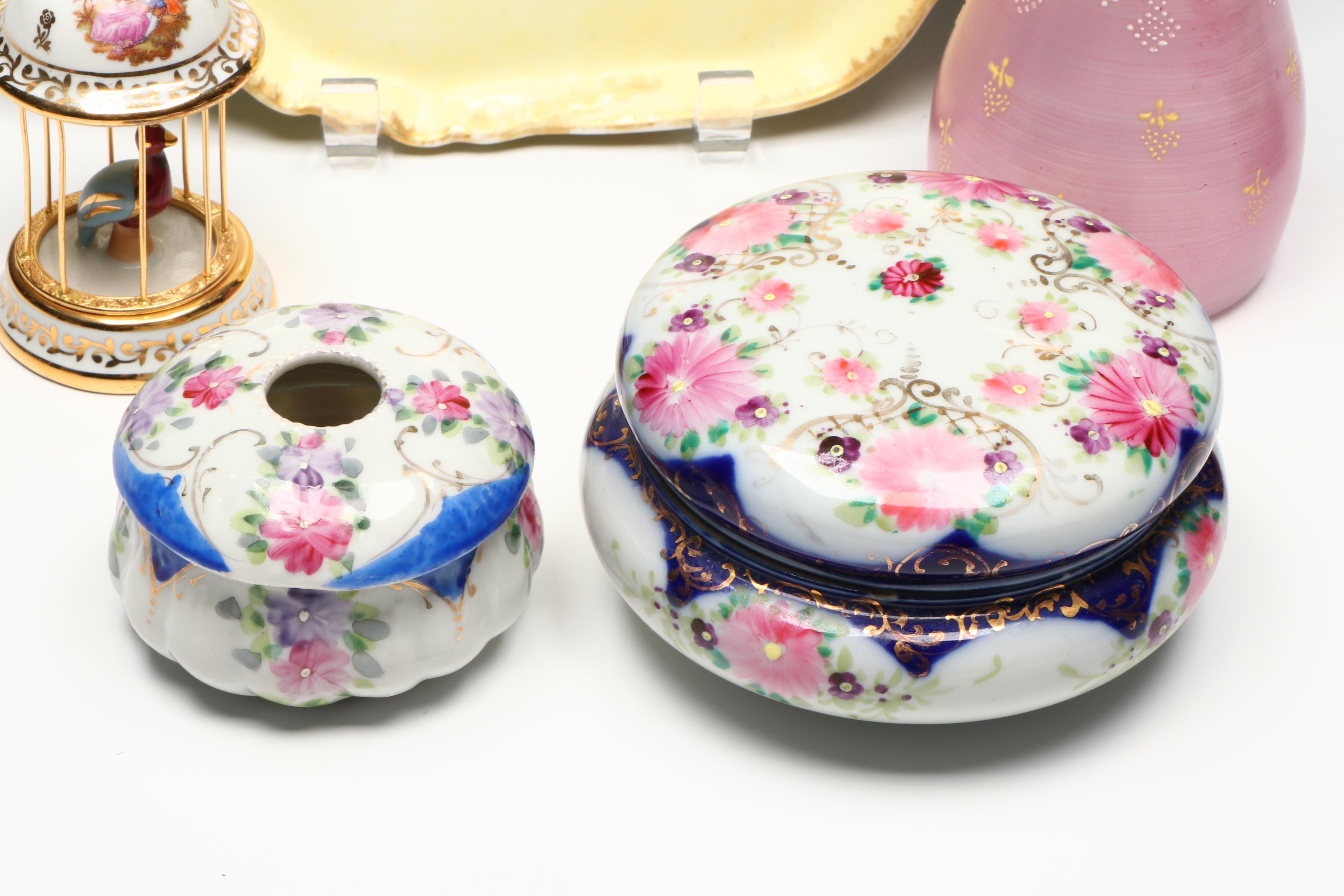 Porcelain Make-up Jars, Repoussé Metal Jewelry Box, and More Vanity Accessories