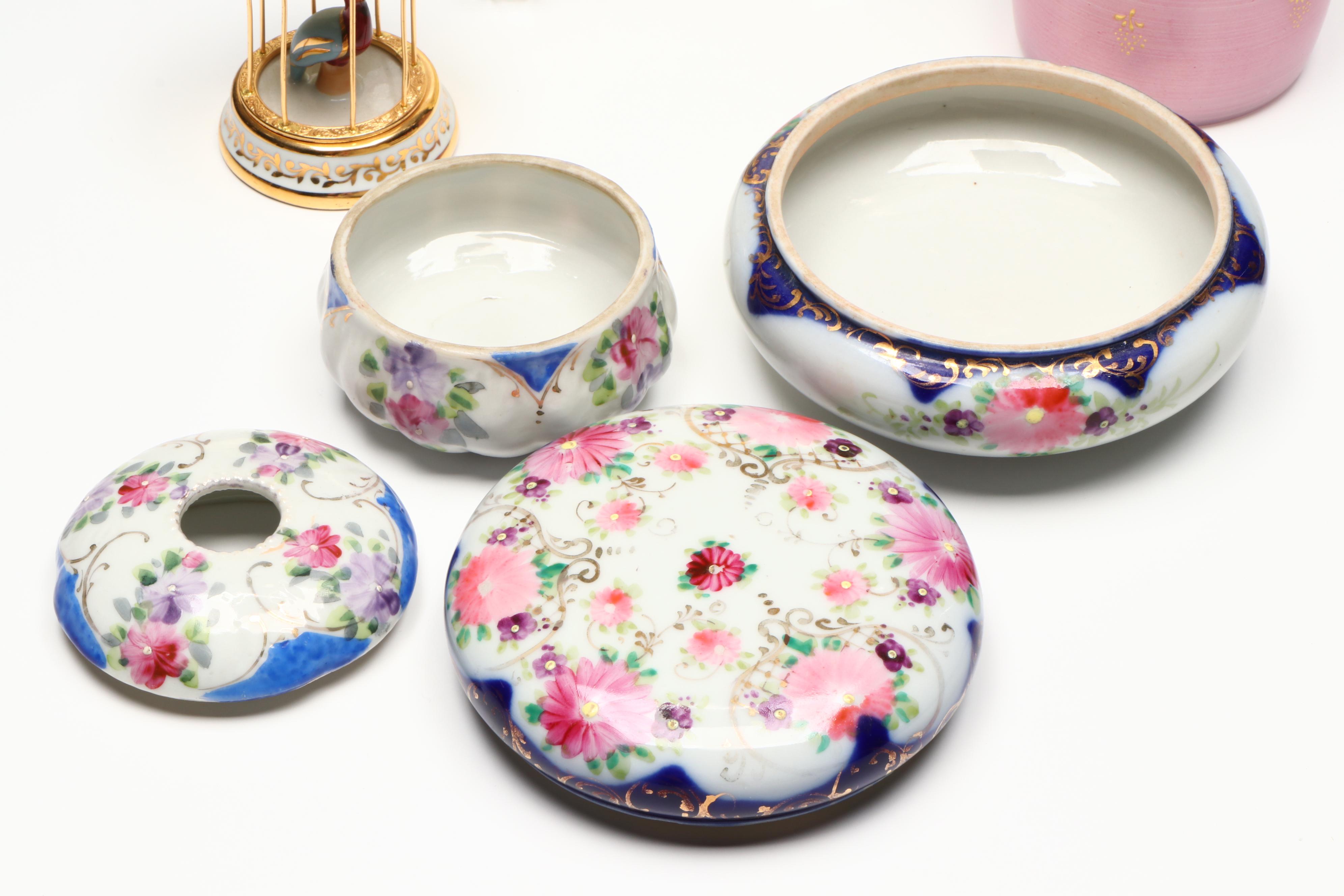 Porcelain Make-up Jars, Repoussé Metal Jewelry Box, and More Vanity Accessories