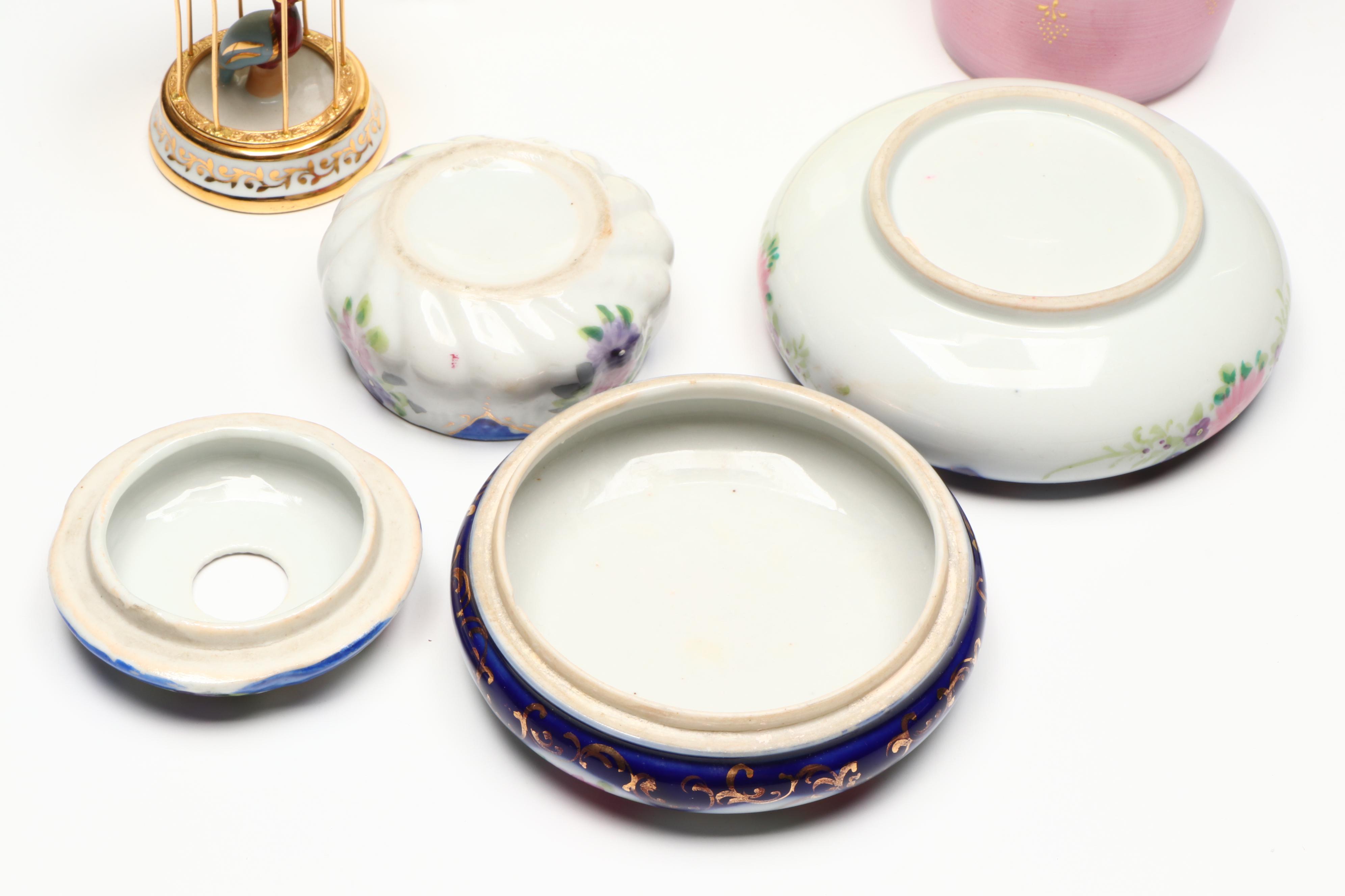 Porcelain Make-up Jars, Repoussé Metal Jewelry Box, and More Vanity Accessories