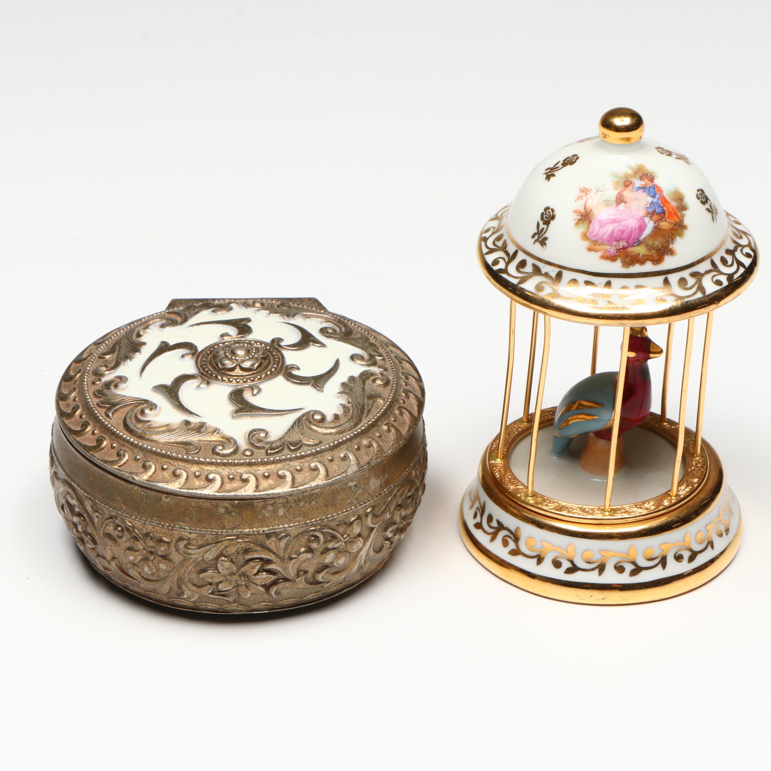 Porcelain Make-up Jars, Repoussé Metal Jewelry Box, and More Vanity Accessories