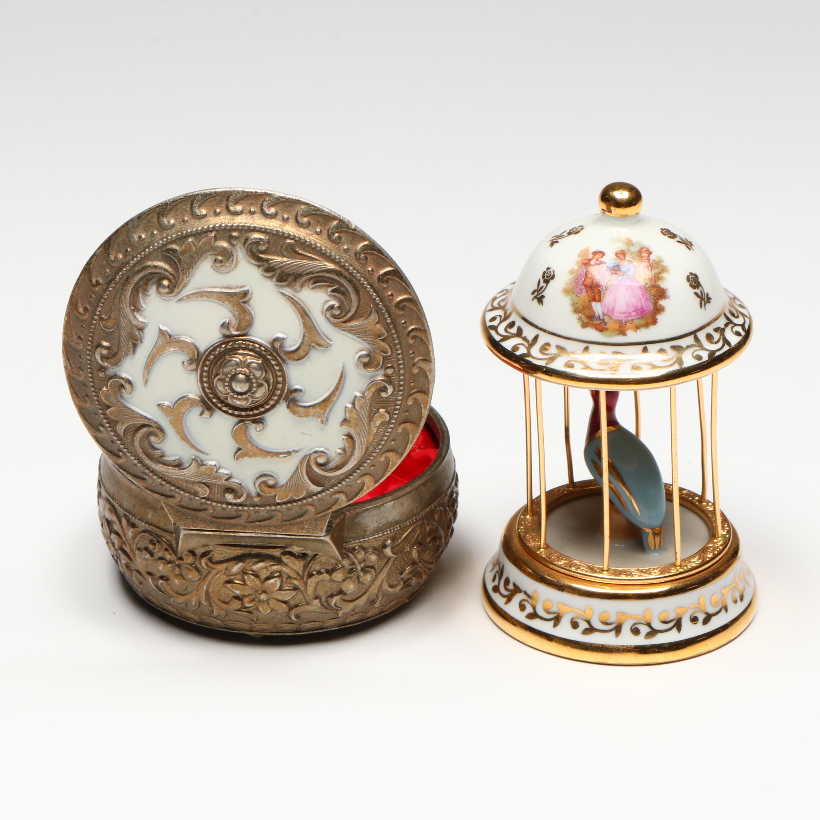 Porcelain Make-up Jars, Repoussé Metal Jewelry Box, and More Vanity Accessories