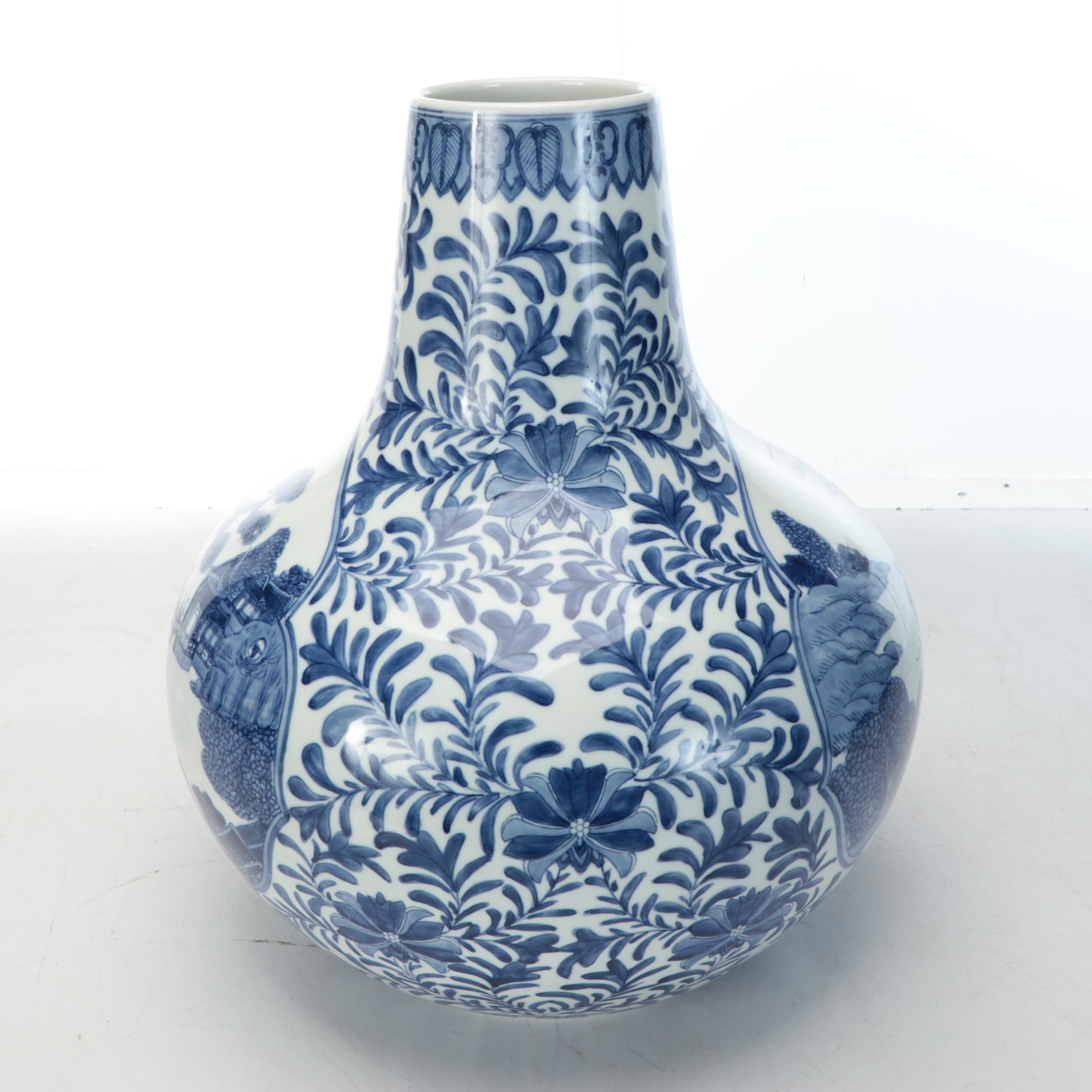 Blue on White Porcelain Floor Vase