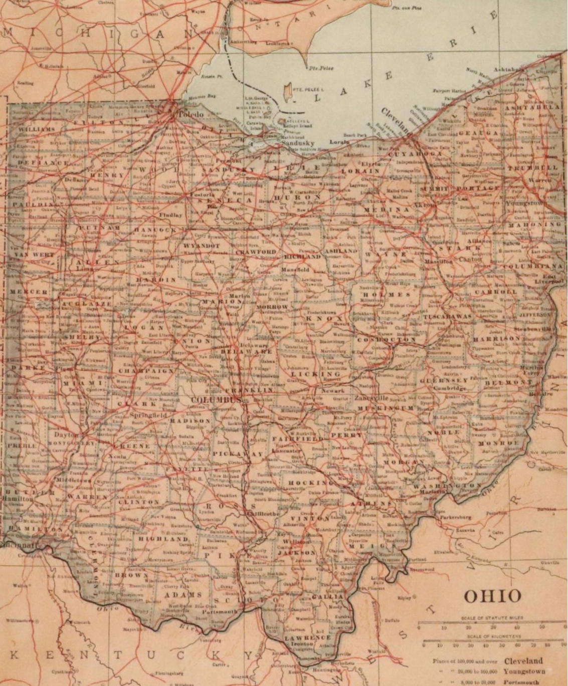 Map Engraving of Ohio Road Atlas, 1917