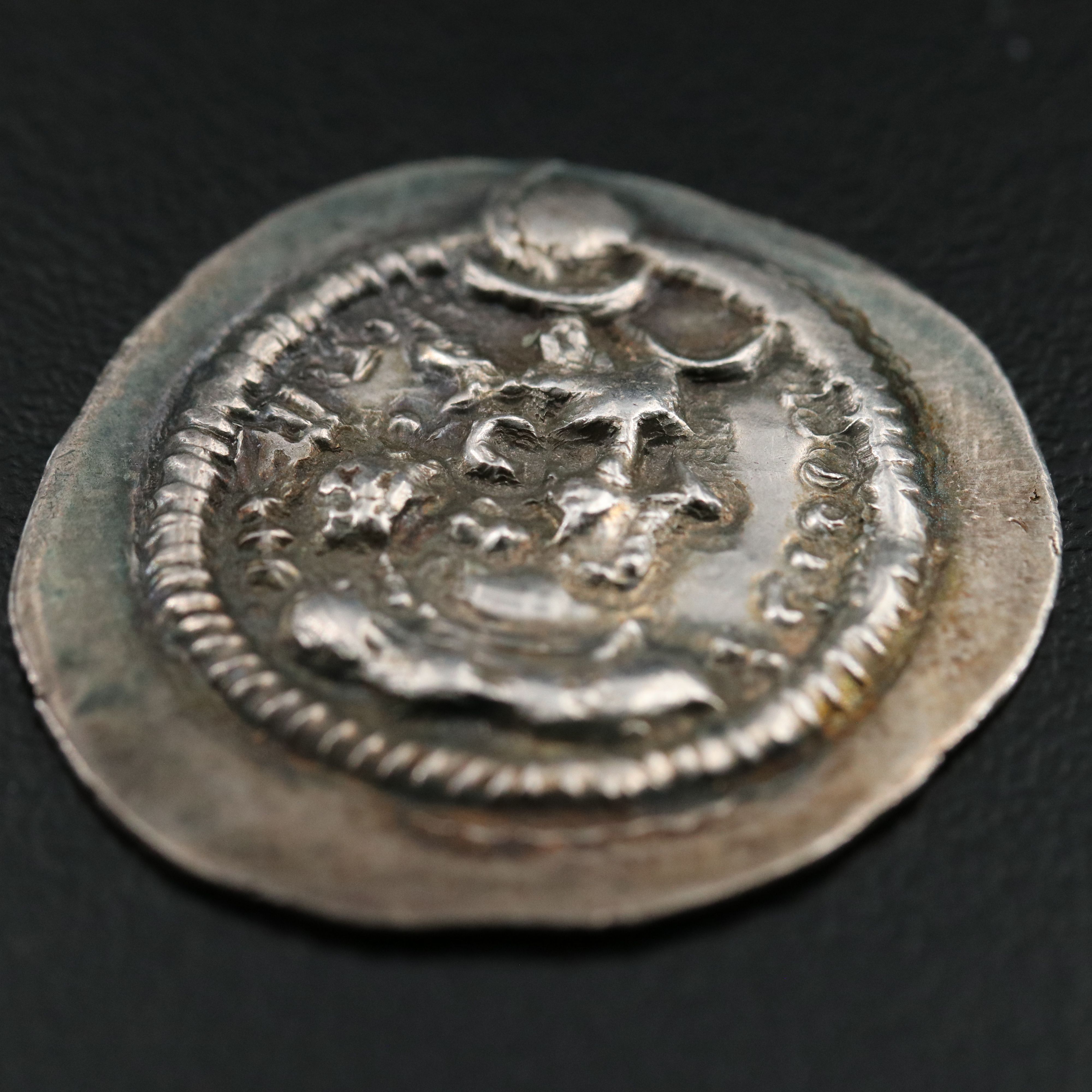 Ancient Sasanian Kingdom AR Drachm Coin of Peroz I, ca. 459 A.D.