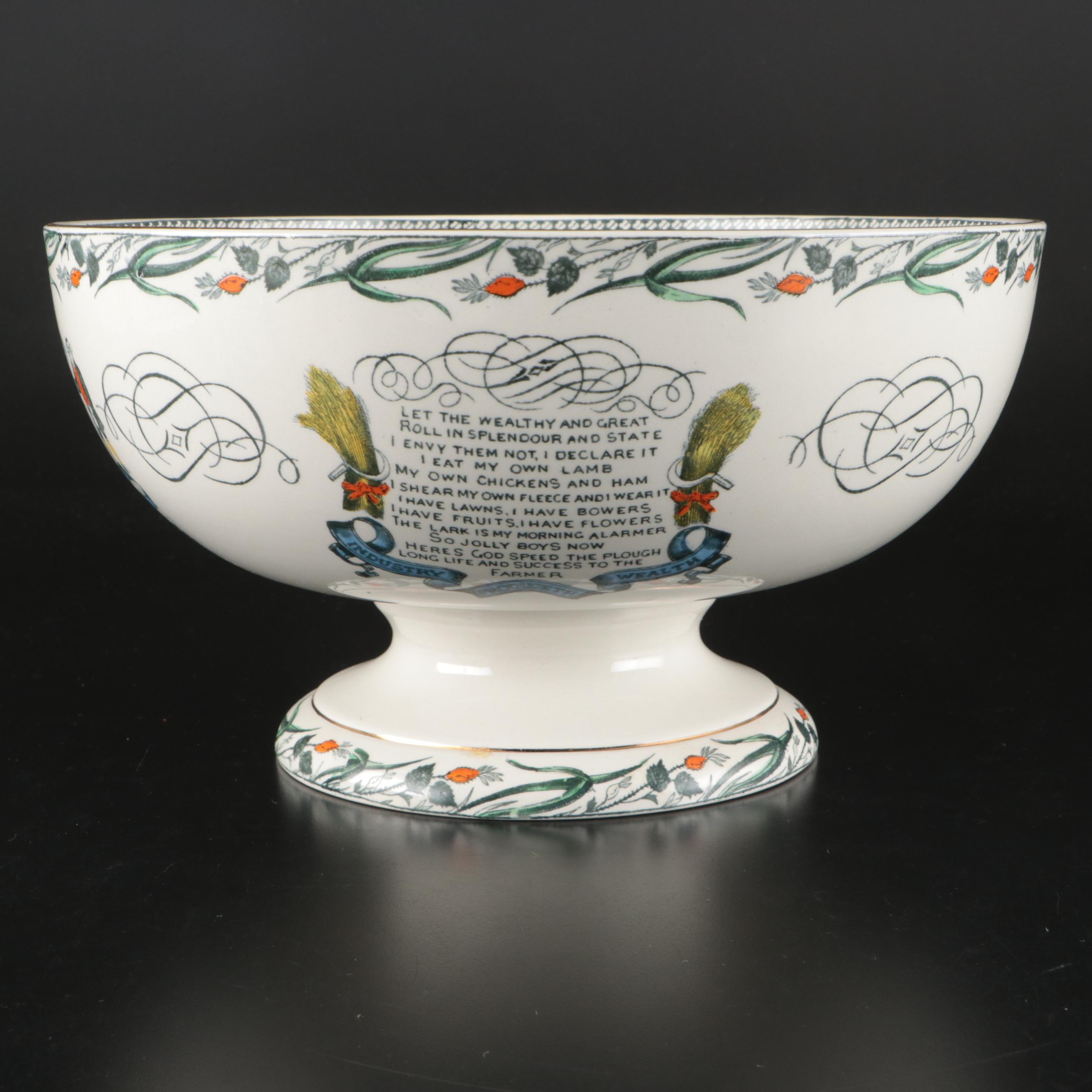 Burgess & Leigh "Farmers Arms" Earthenware Punch Bowl with Cups and Plate