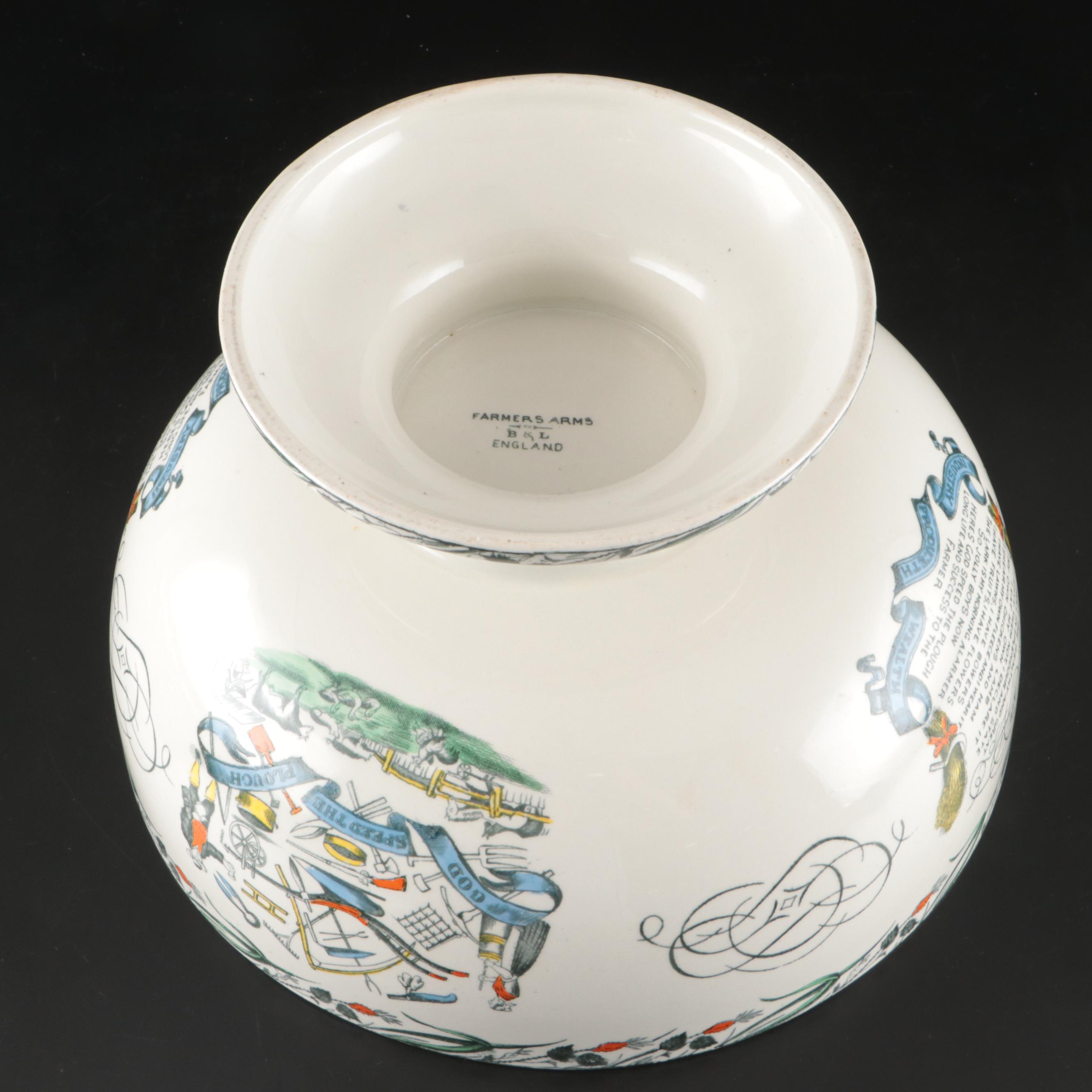Burgess & Leigh "Farmers Arms" Earthenware Punch Bowl with Cups and Plate