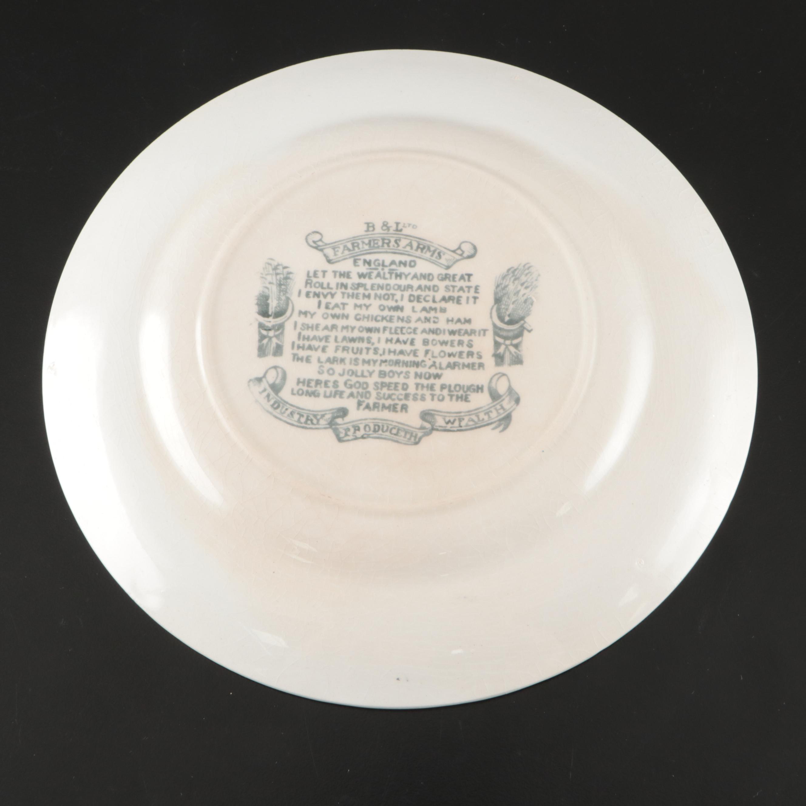 Burgess & Leigh "Farmers Arms" Earthenware Punch Bowl with Cups and Plate