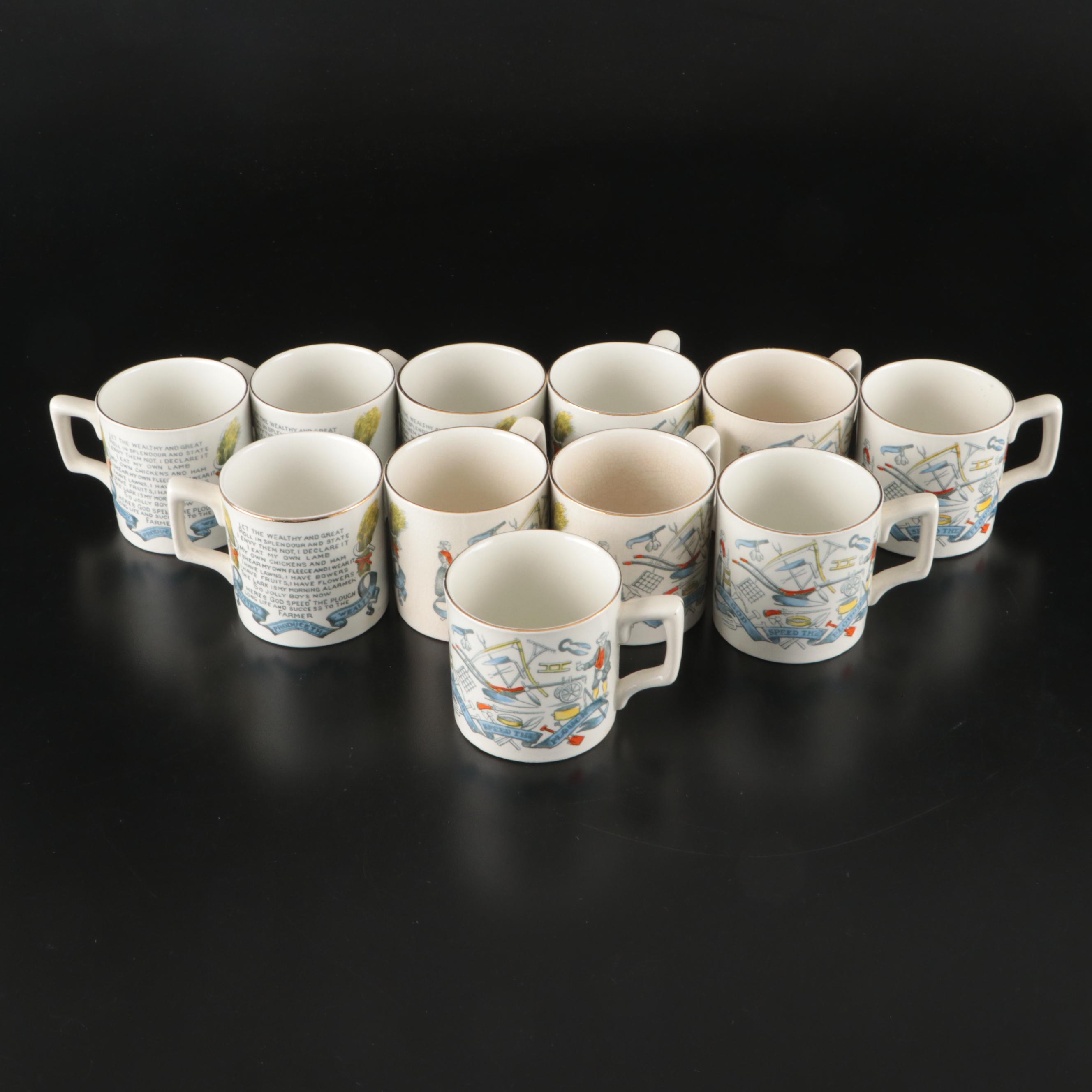 Burgess & Leigh "Farmers Arms" Earthenware Punch Bowl with Cups and Plate