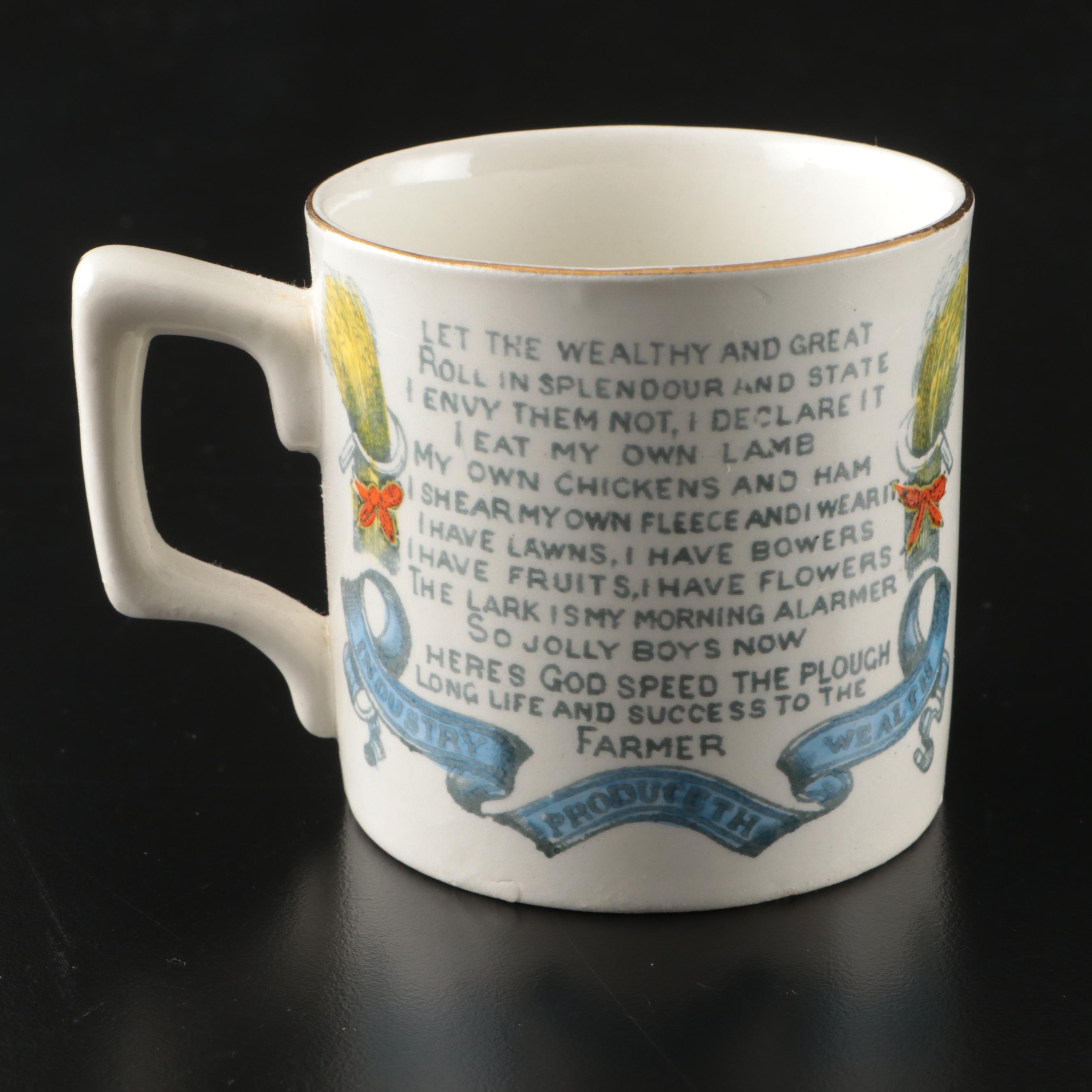 Burgess & Leigh "Farmers Arms" Earthenware Punch Bowl with Cups and Plate