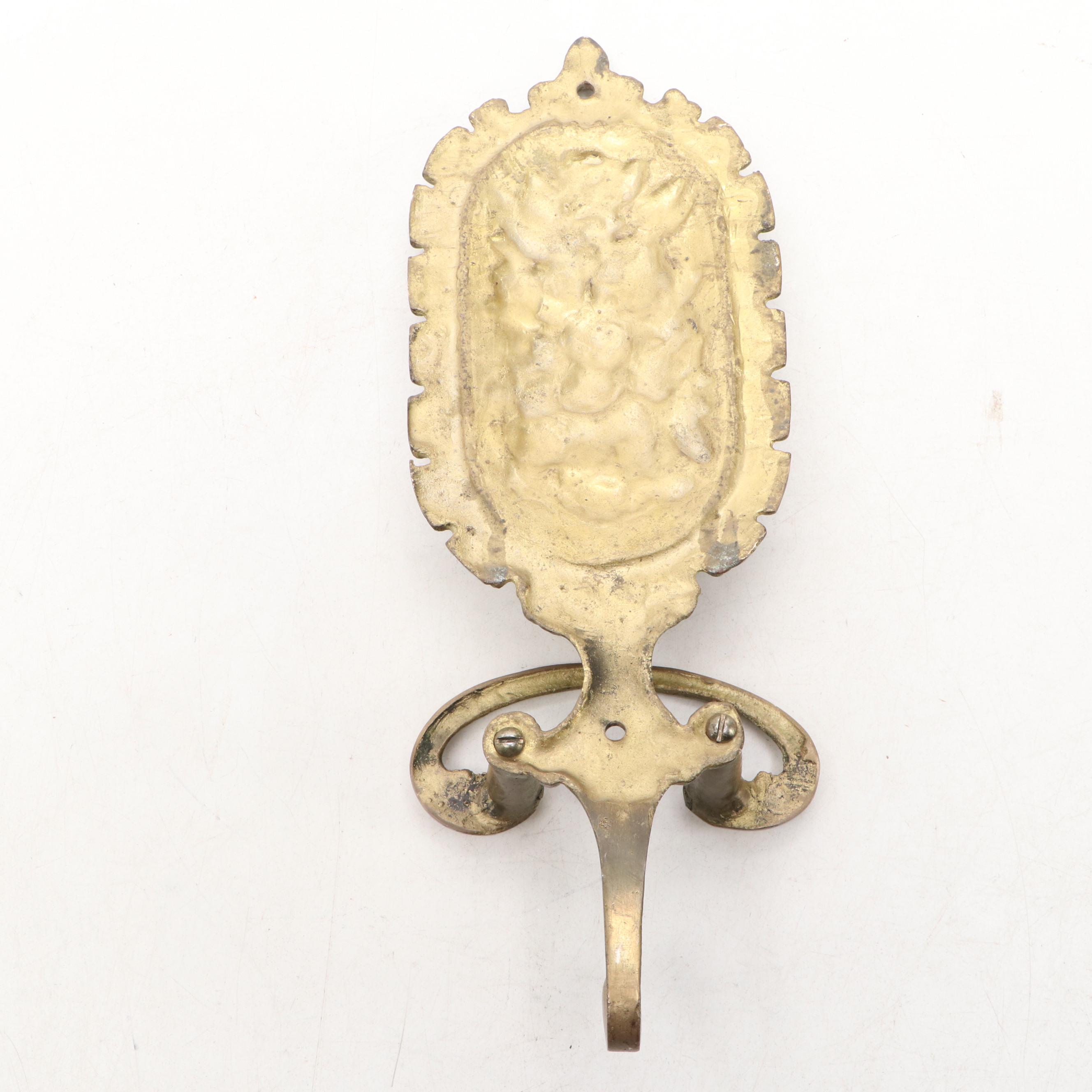Art Nouveau Style Floral Brass Wall Hook, 20th Century