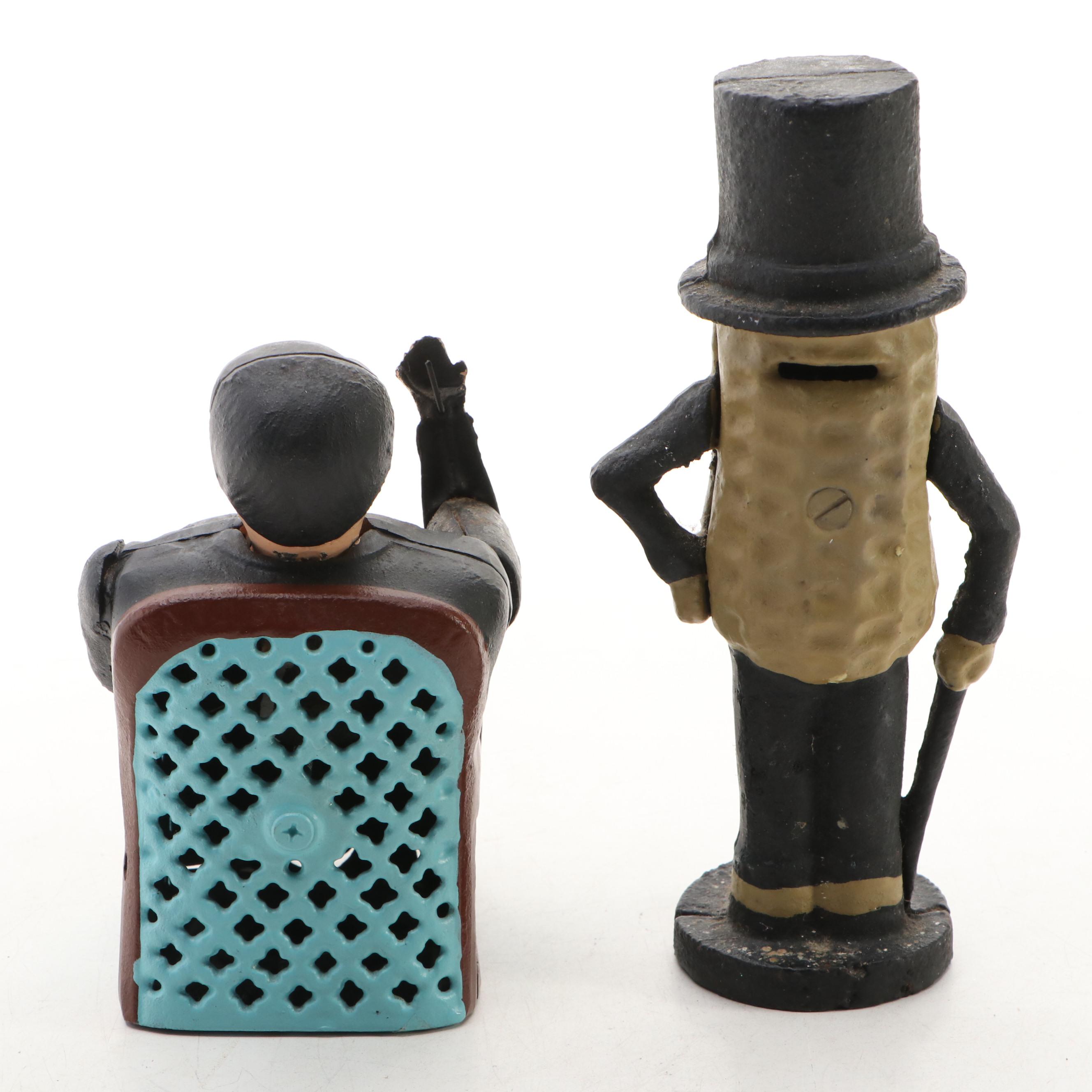 Mr. Peanut Cast Iron Coin Bank with Tammany Mechanical Bank